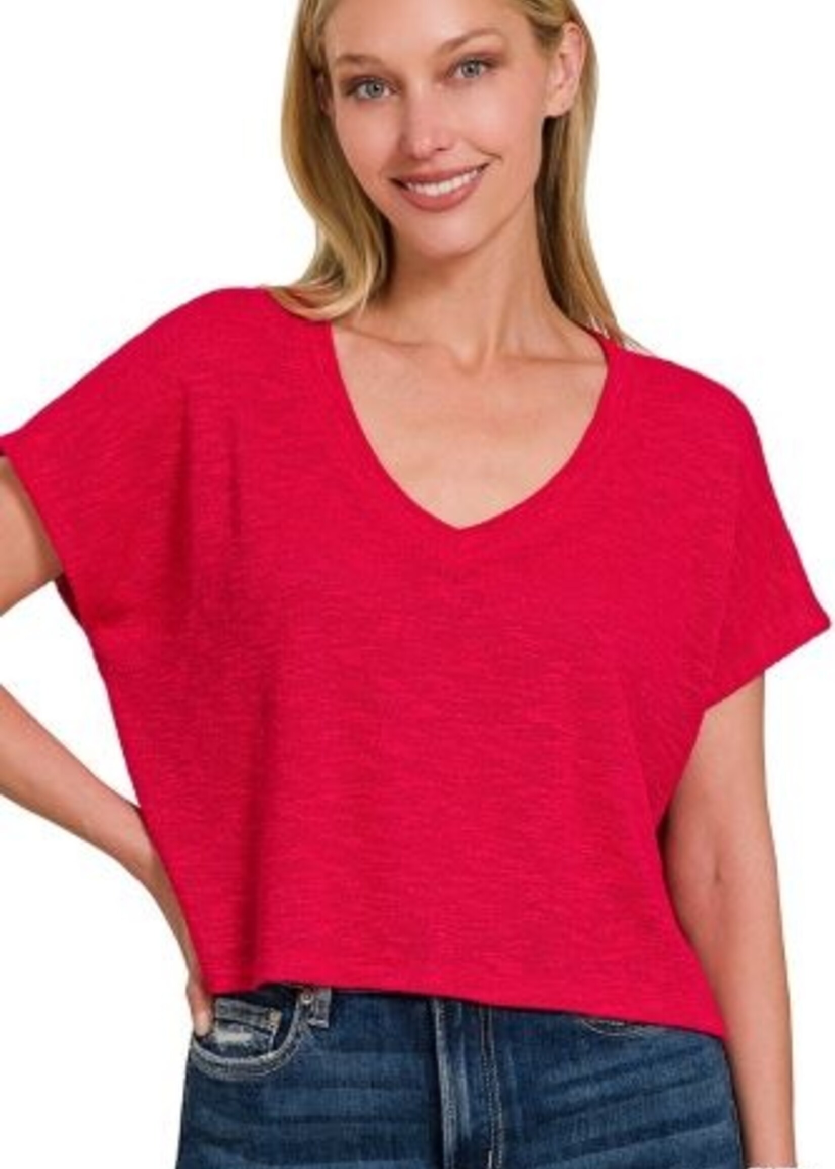 Slub cropped V neck tee +5 colors