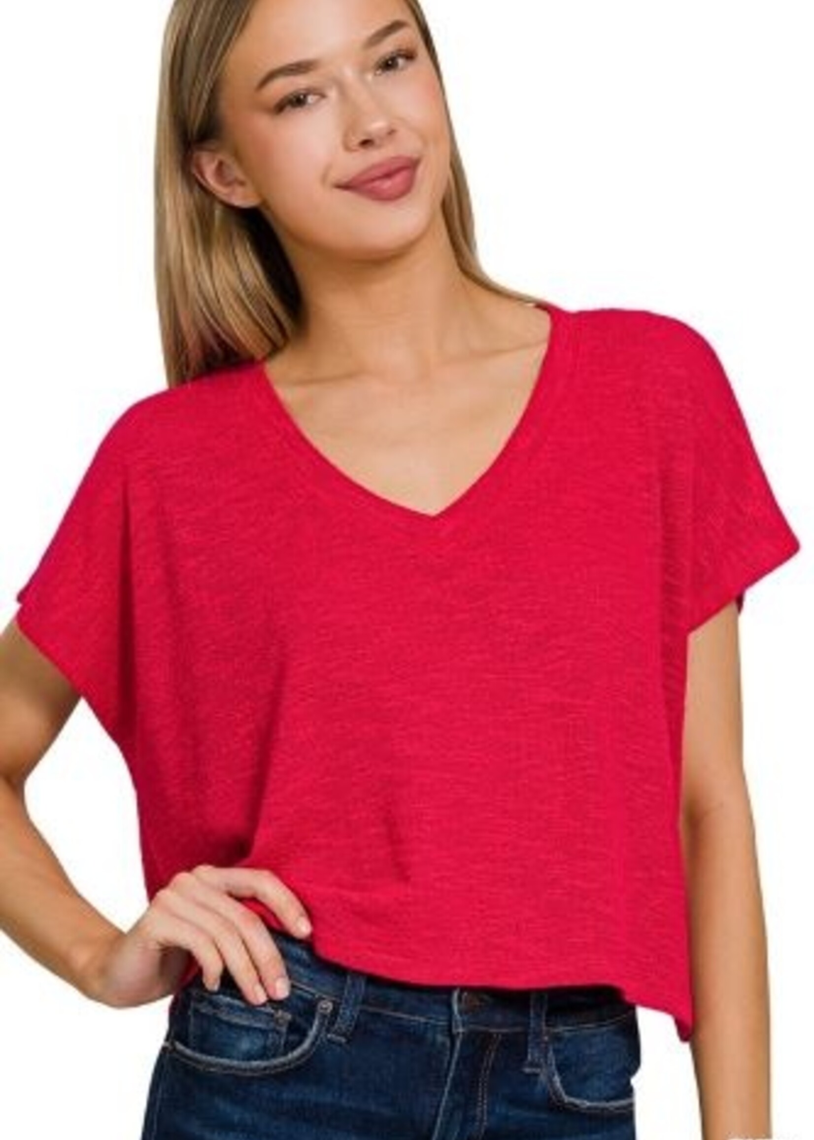 Slub cropped V neck tee +5 colors