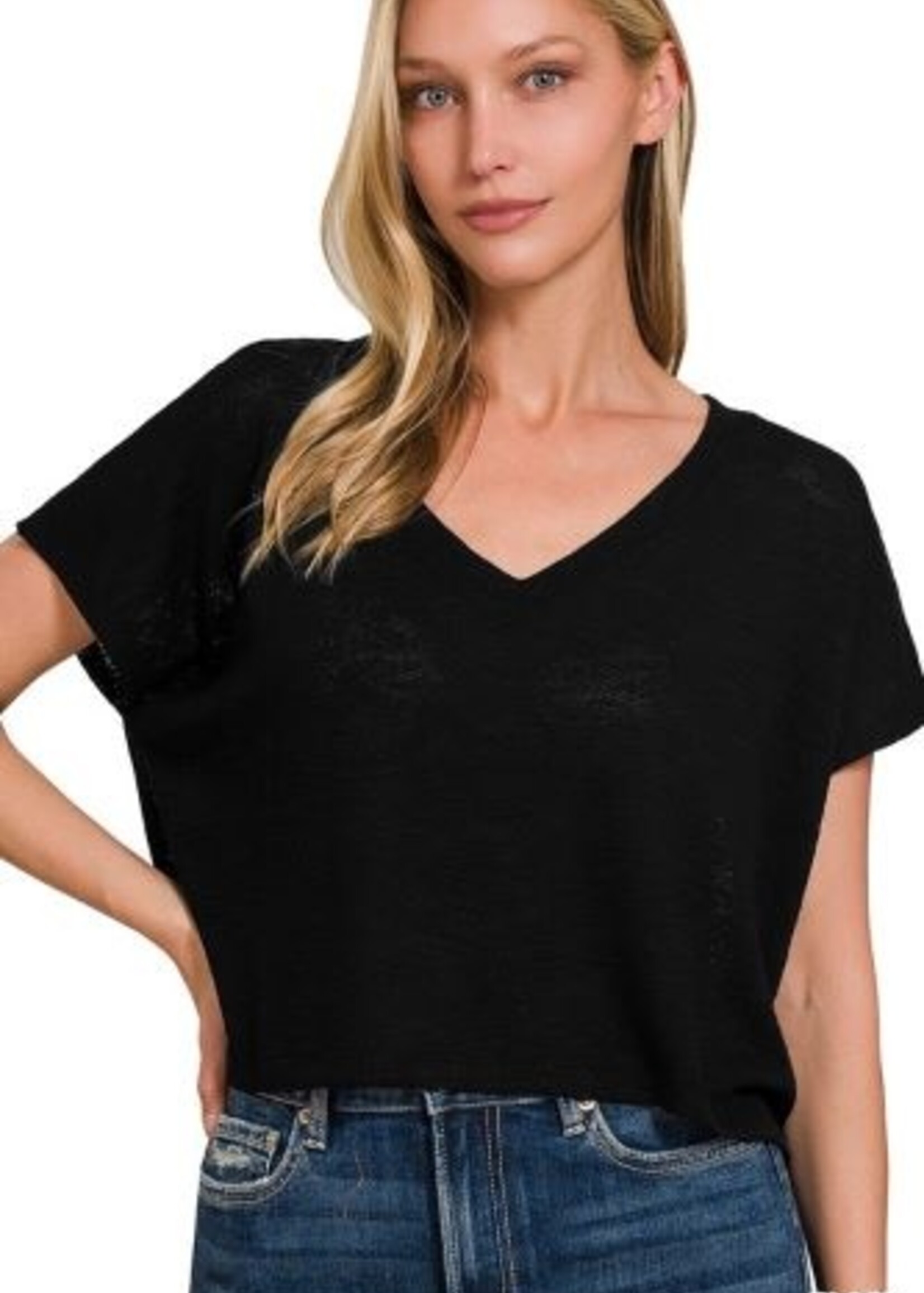 Slub cropped V neck tee +5 colors