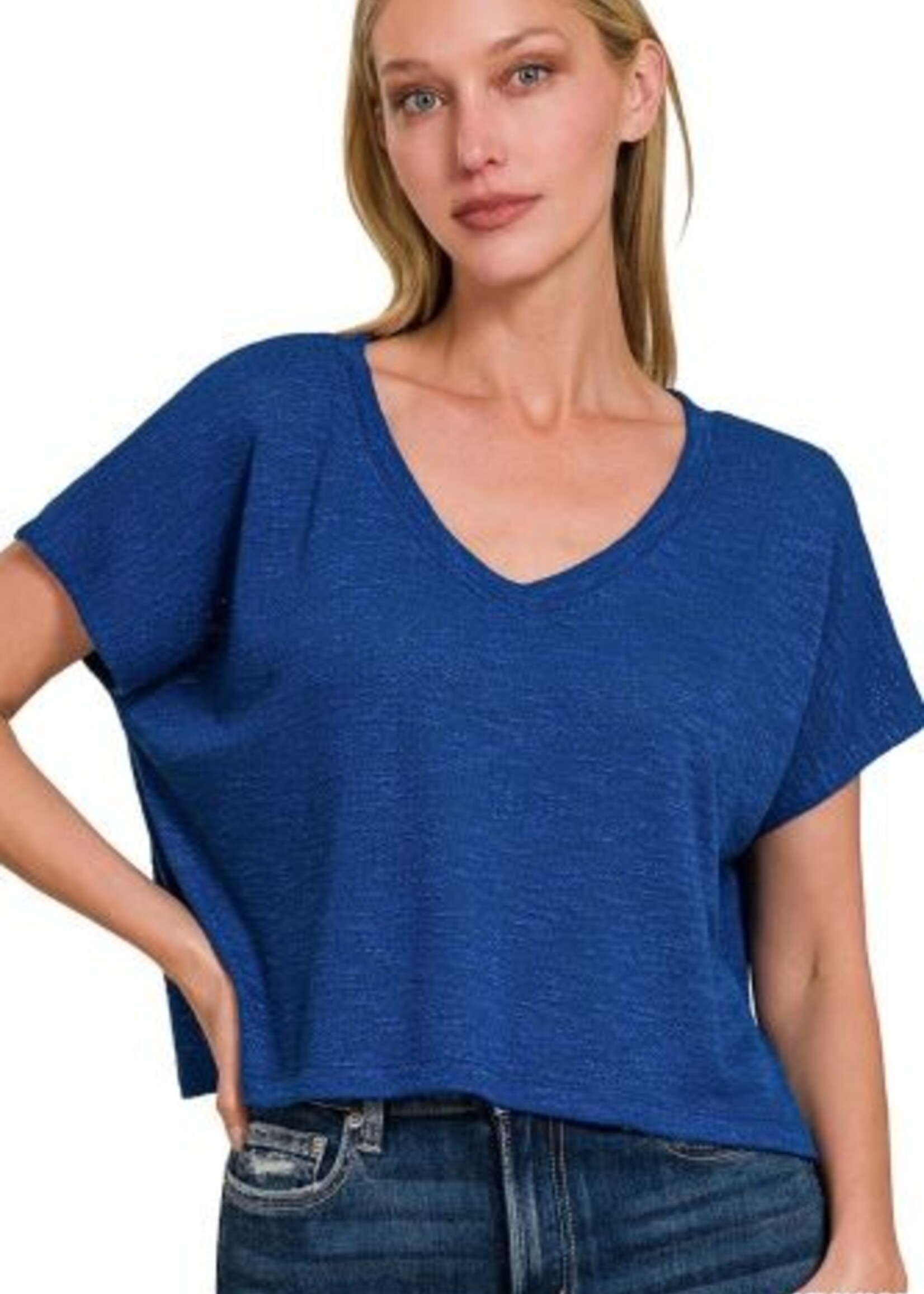 Slub cropped V neck tee +5 colors