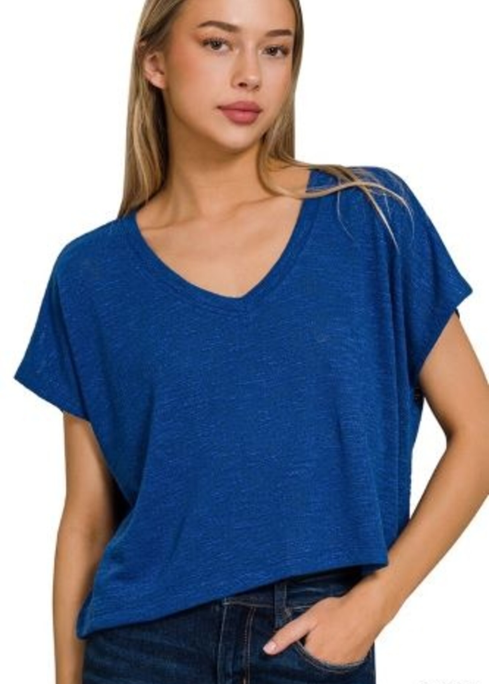 Slub cropped V neck tee +5 colors