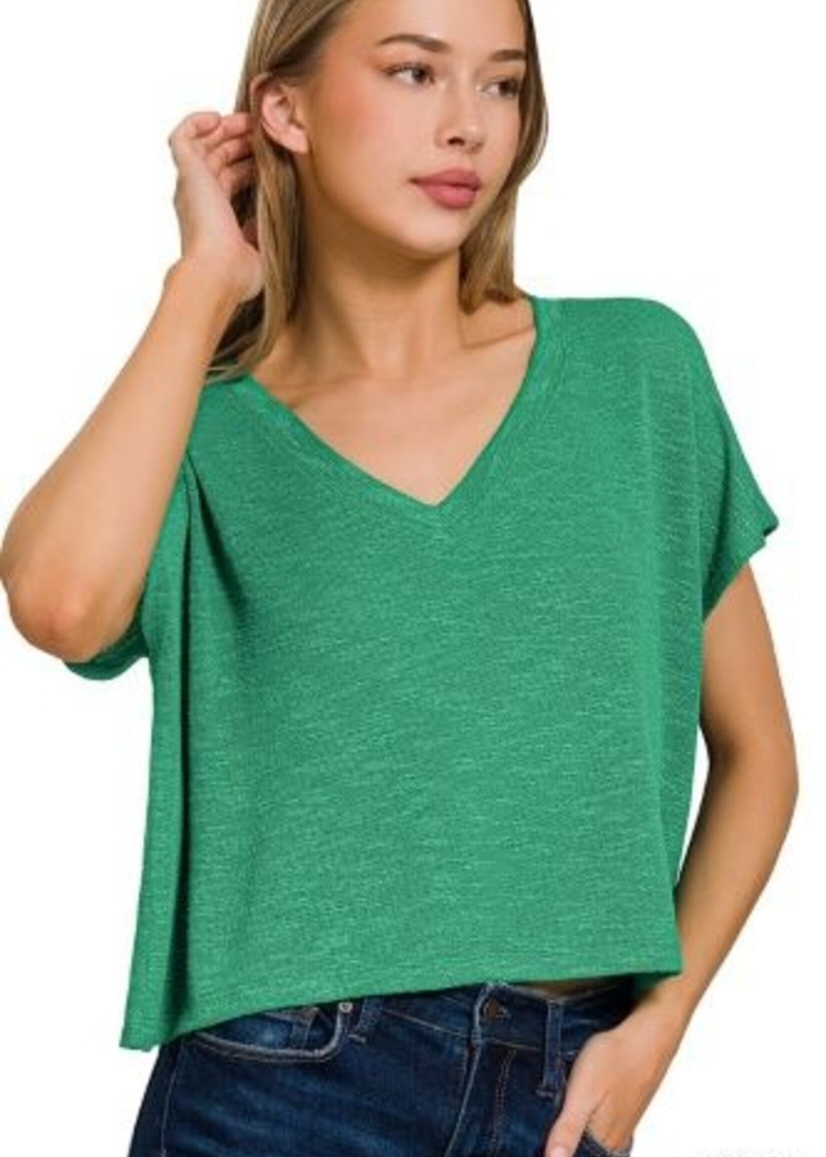 Slub cropped V neck tee +5 colors