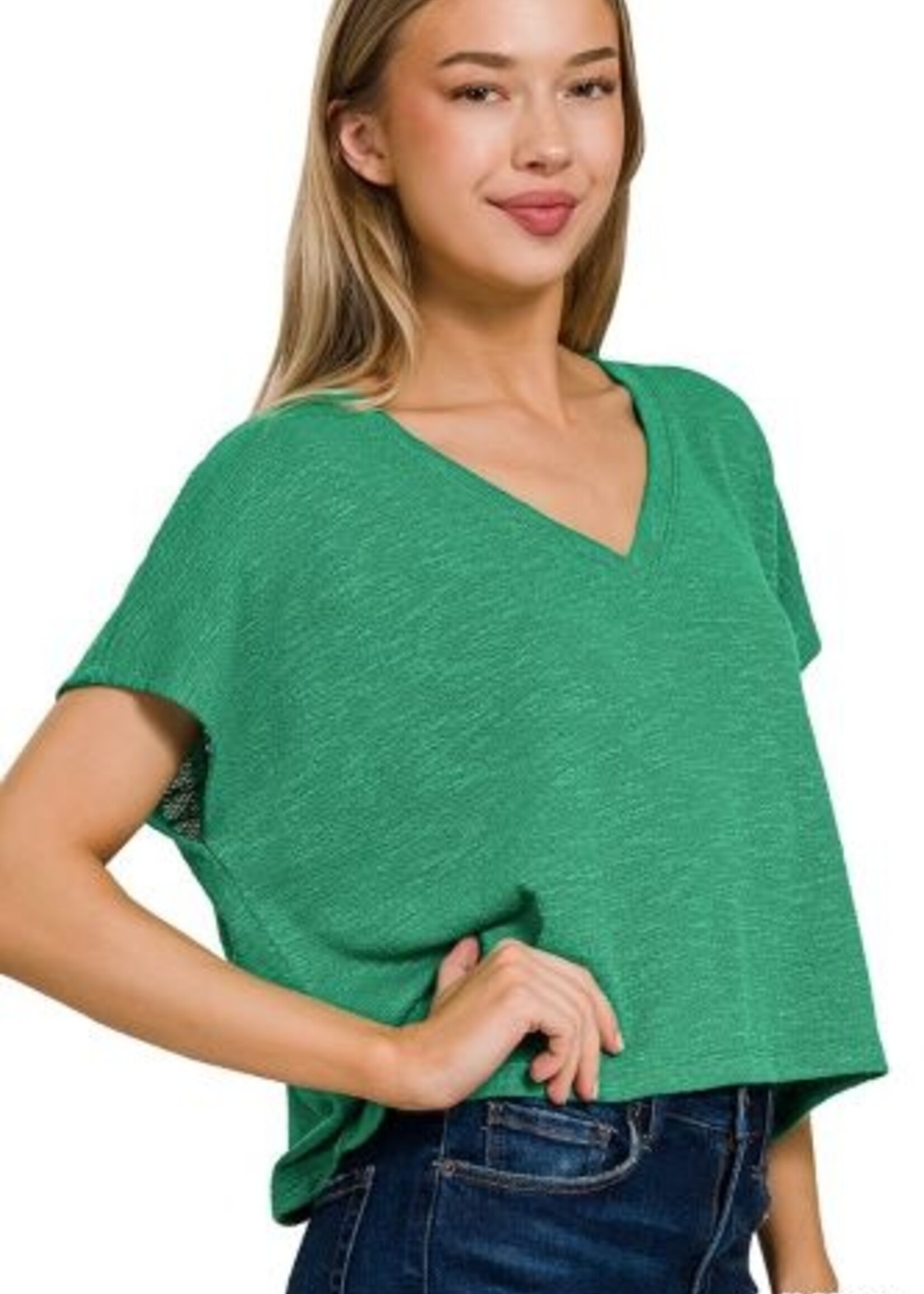 Slub cropped V neck tee +5 colors