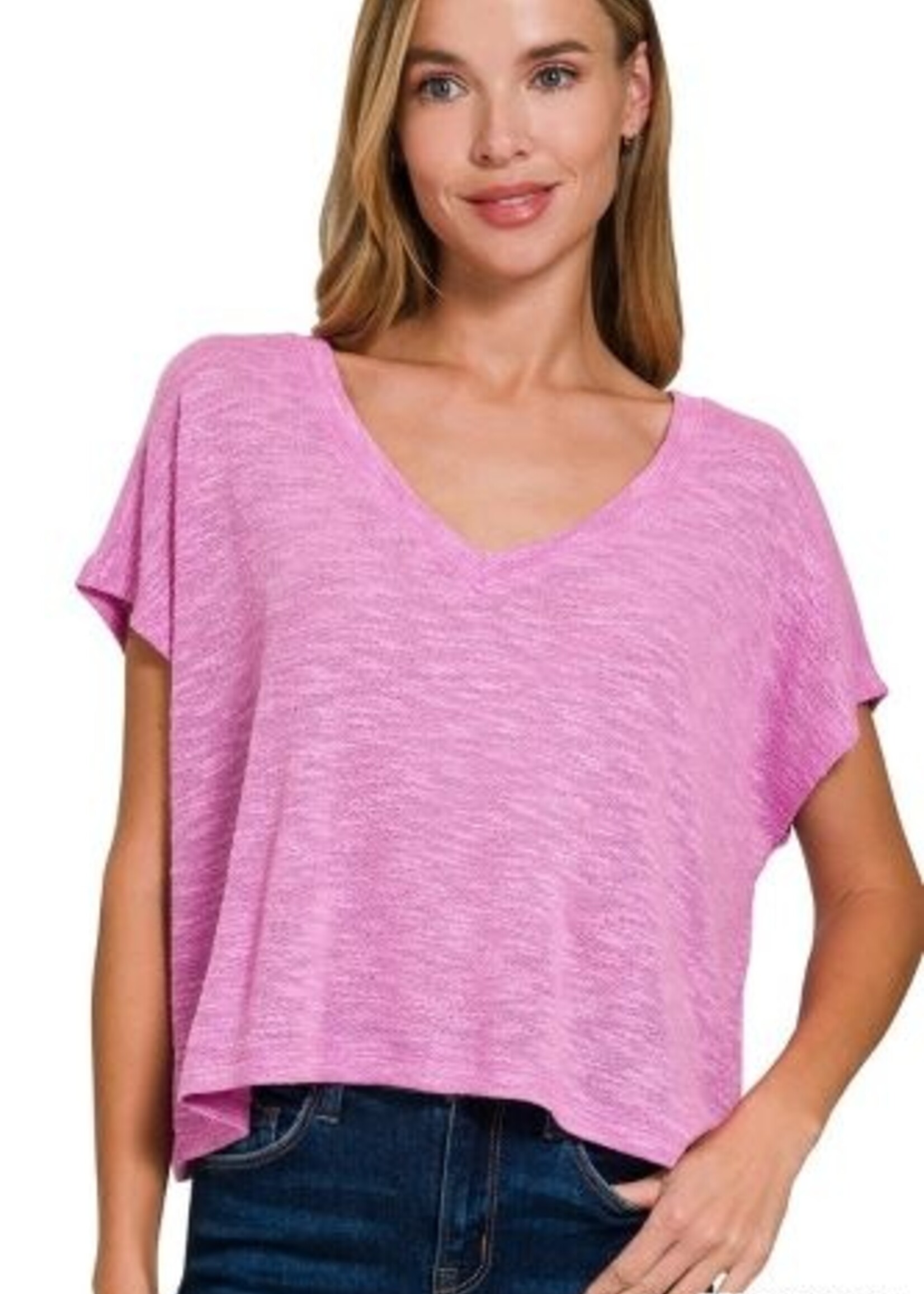 Slub cropped V neck tee +5 colors