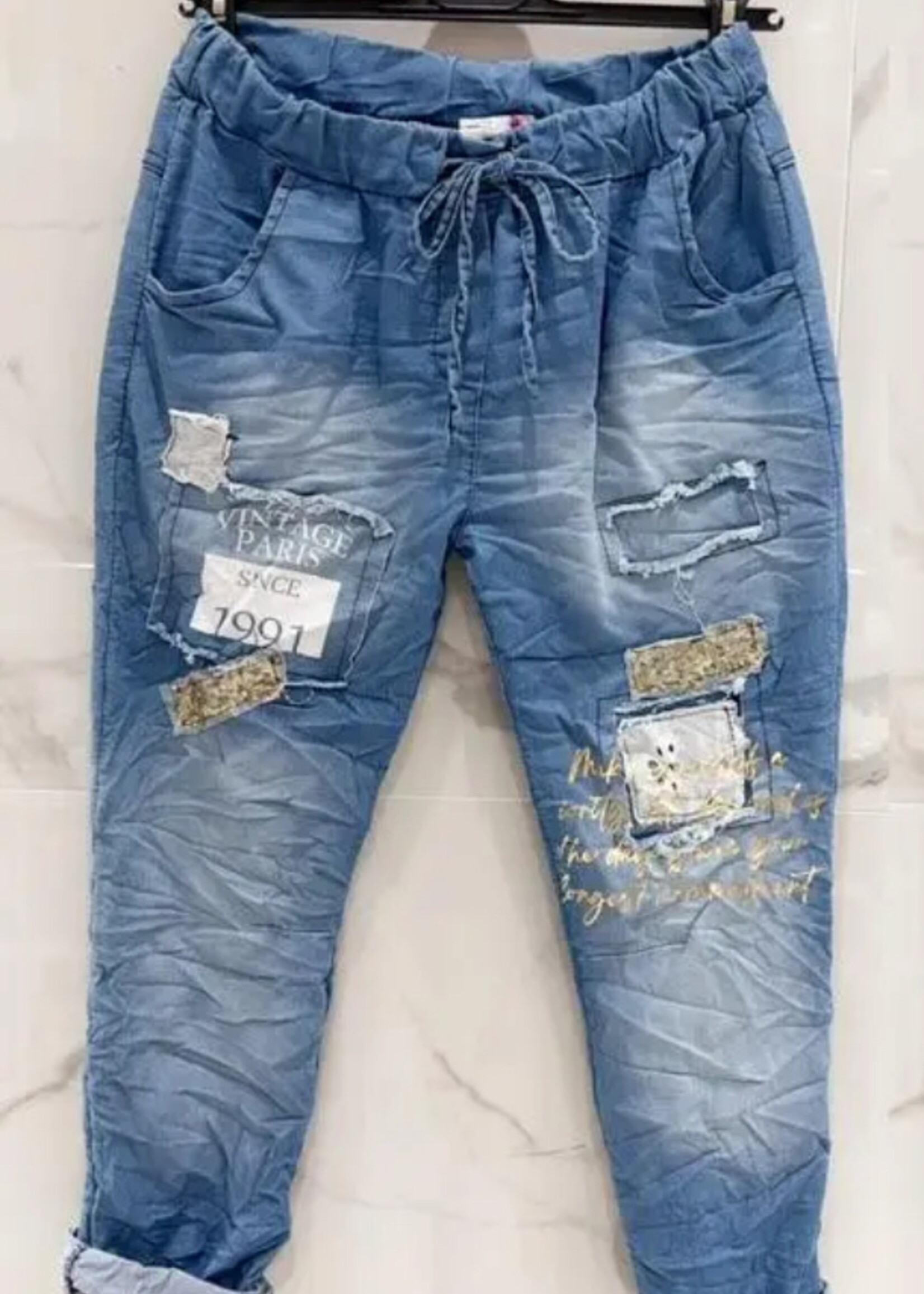 Denim patch jogger