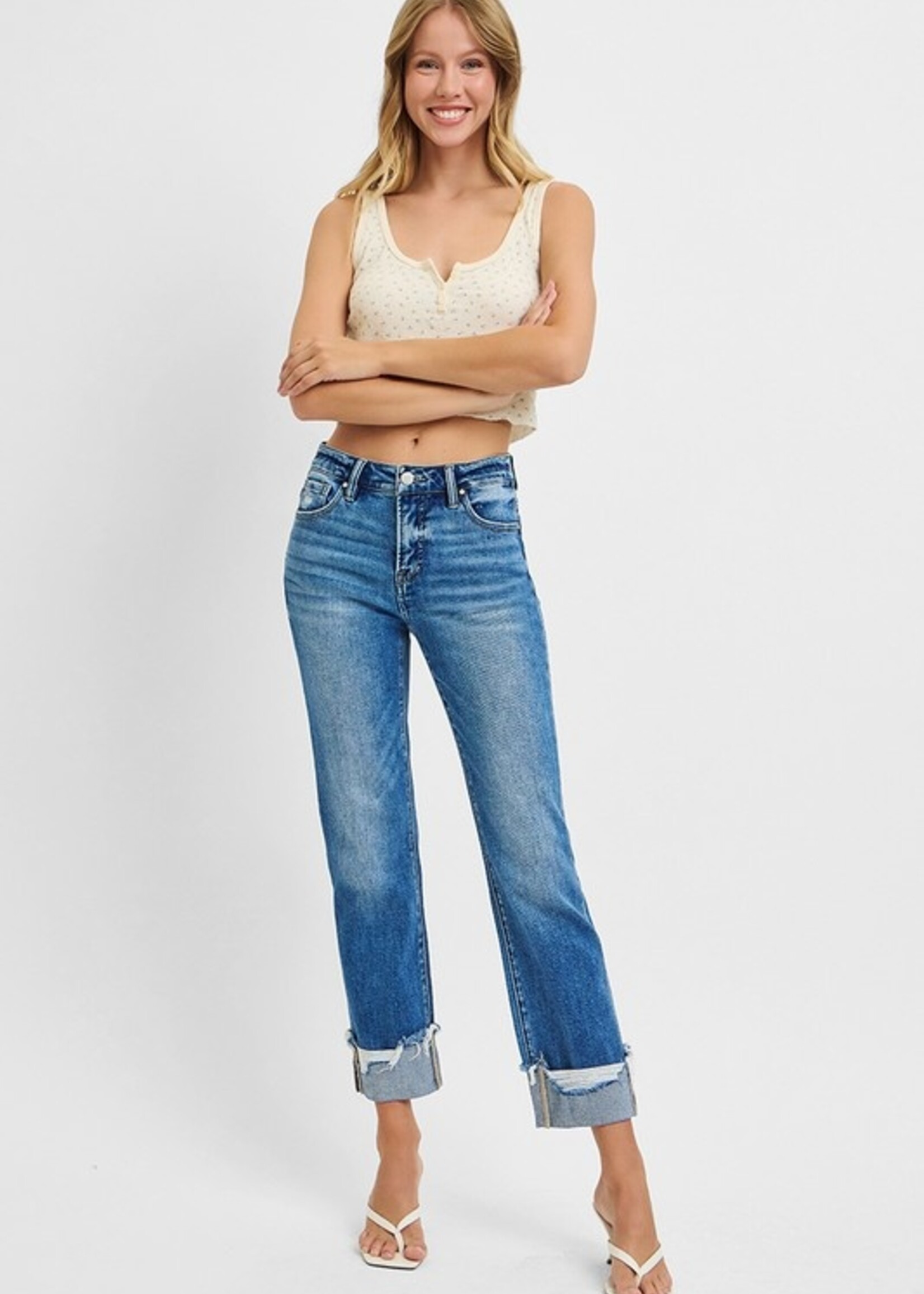 Distressed cuff jean