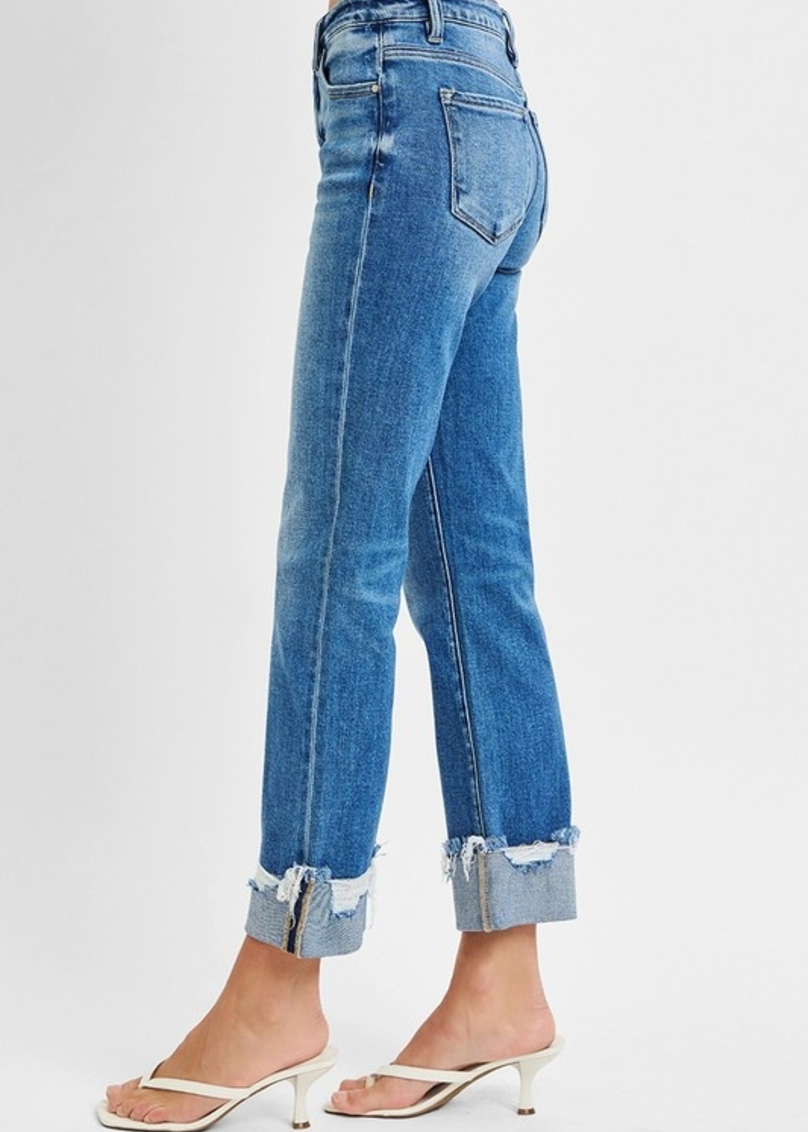 Distressed cuff jean