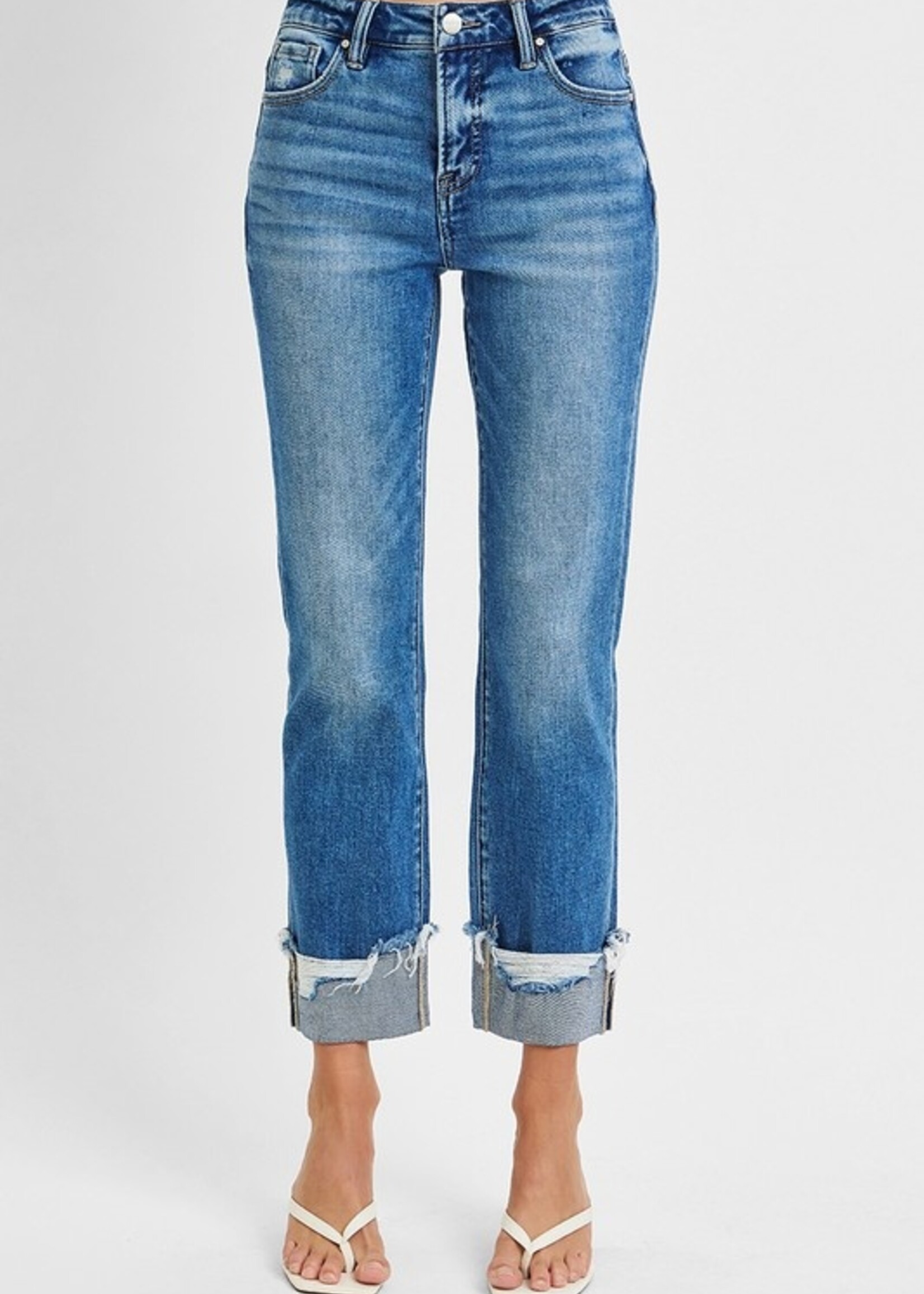 Distressed cuff jean