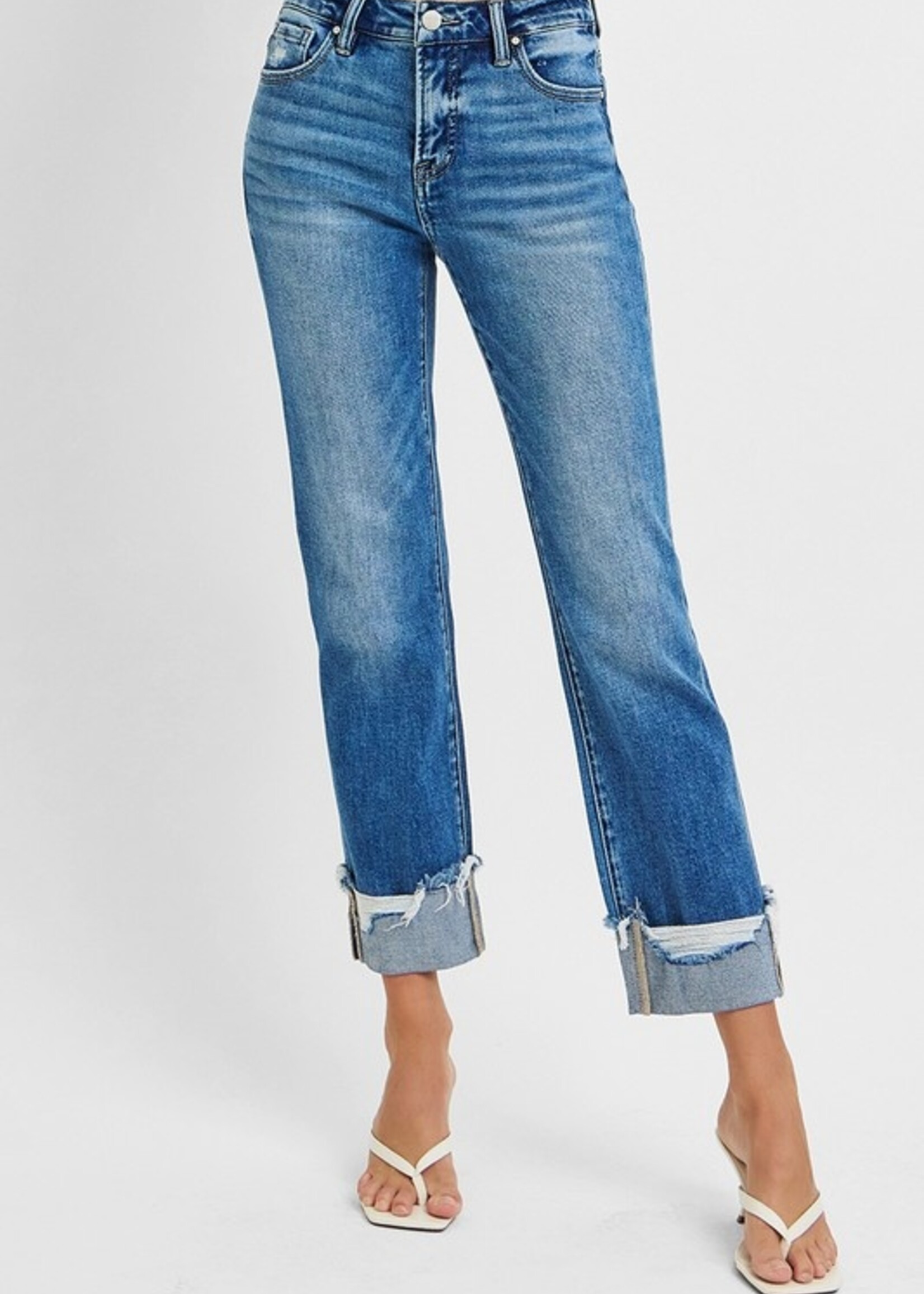 Distressed cuff jean