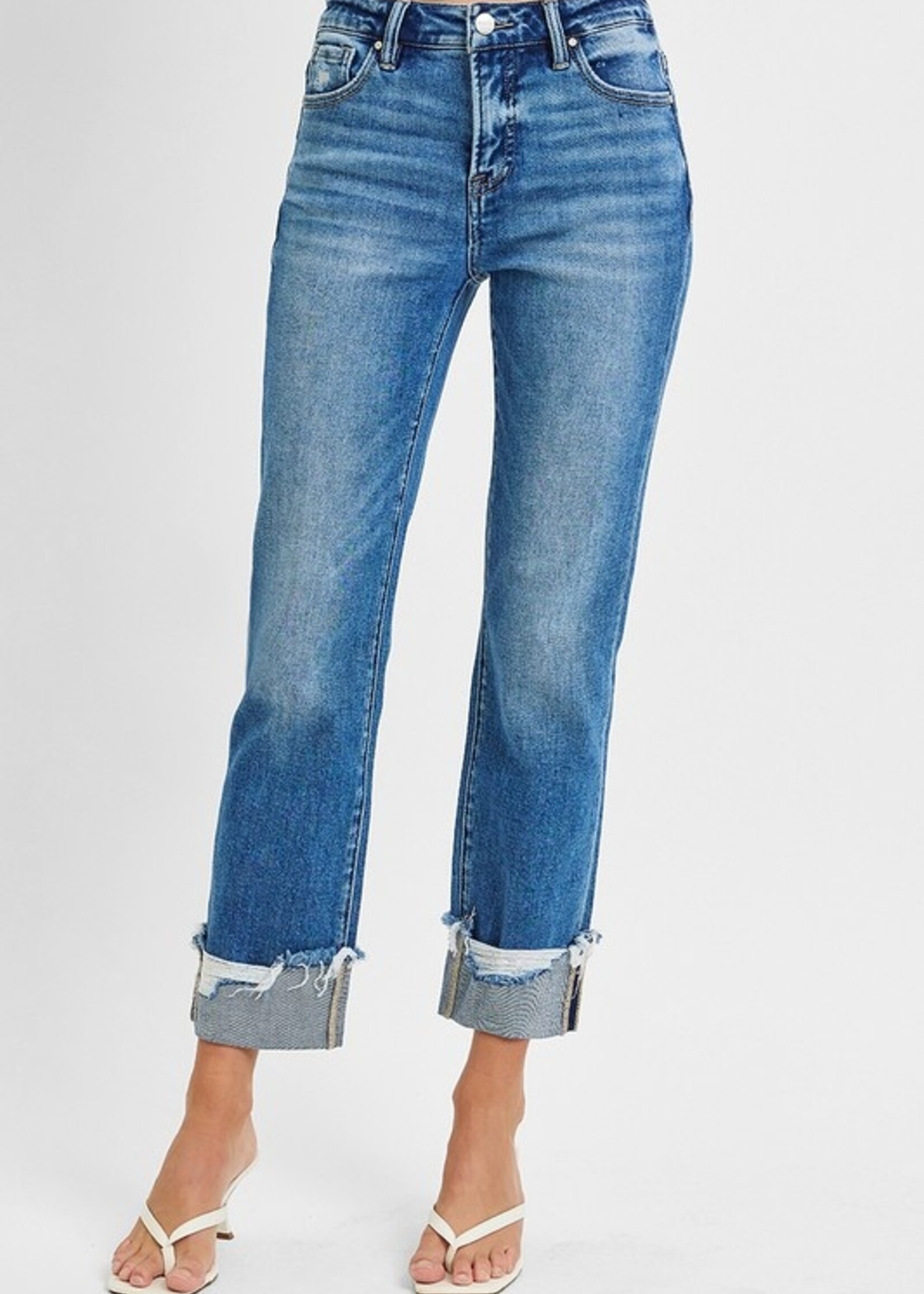 Distressed cuff jean