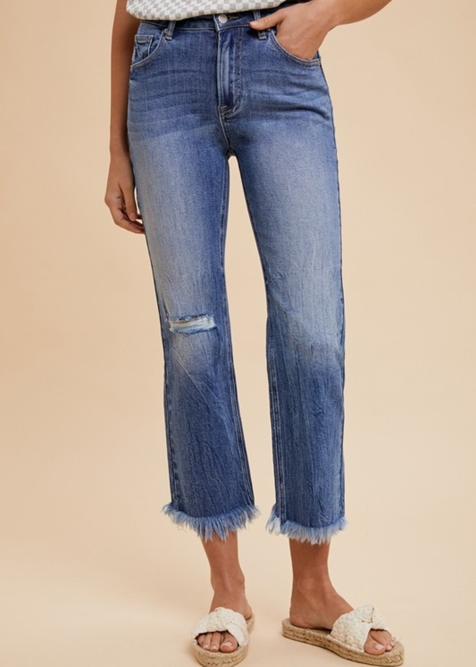 Fray hem straight leg