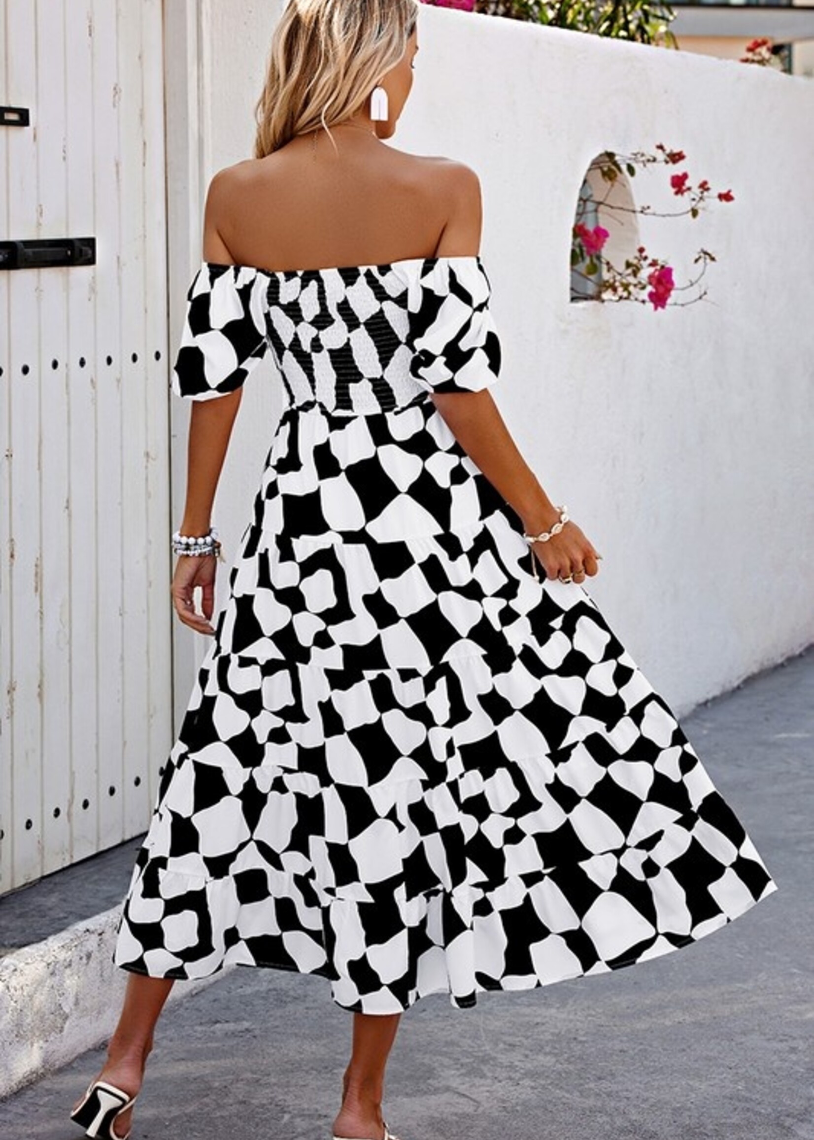 Off shoulder print maxi +2 colors