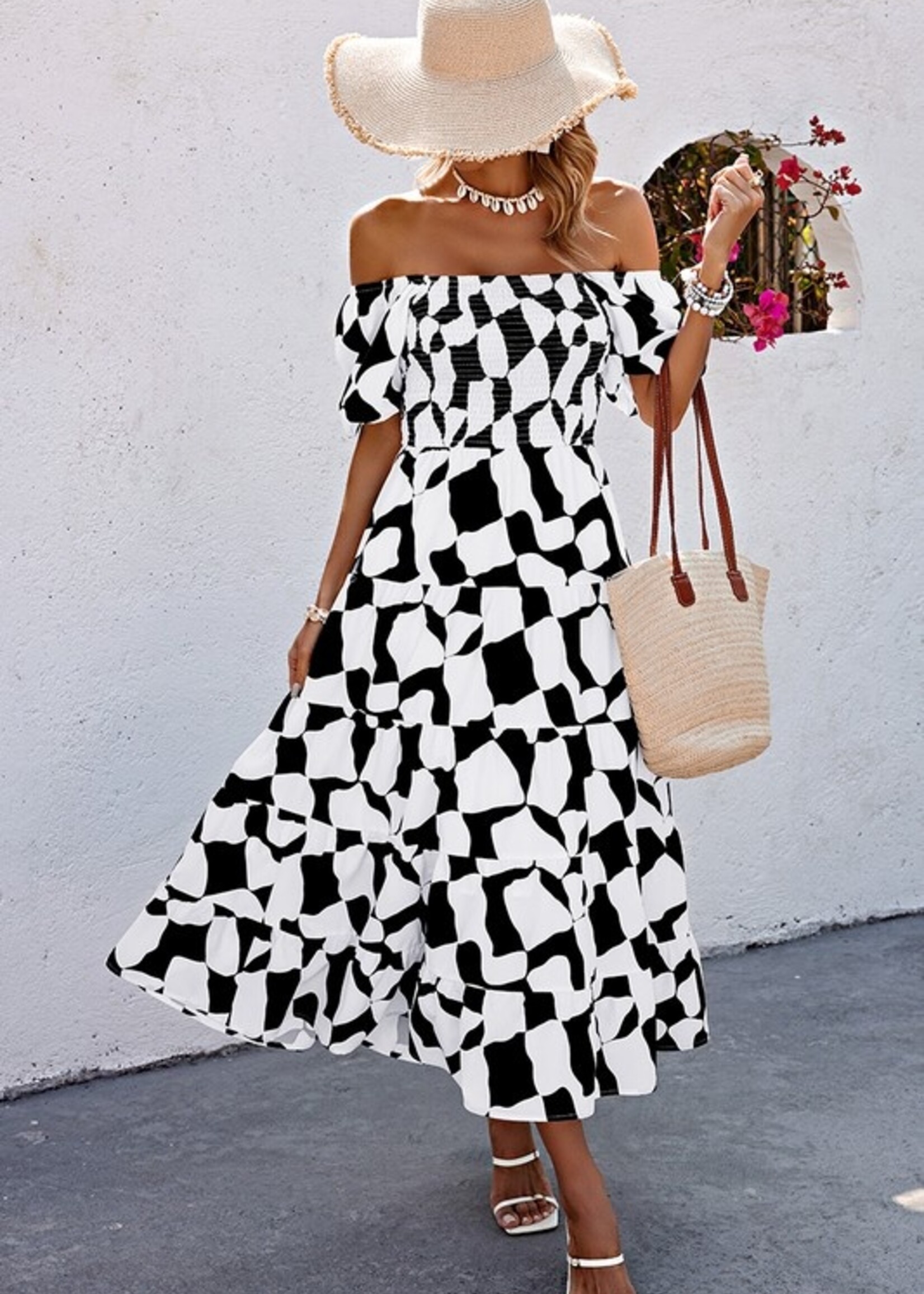 Off shoulder print maxi +2 colors