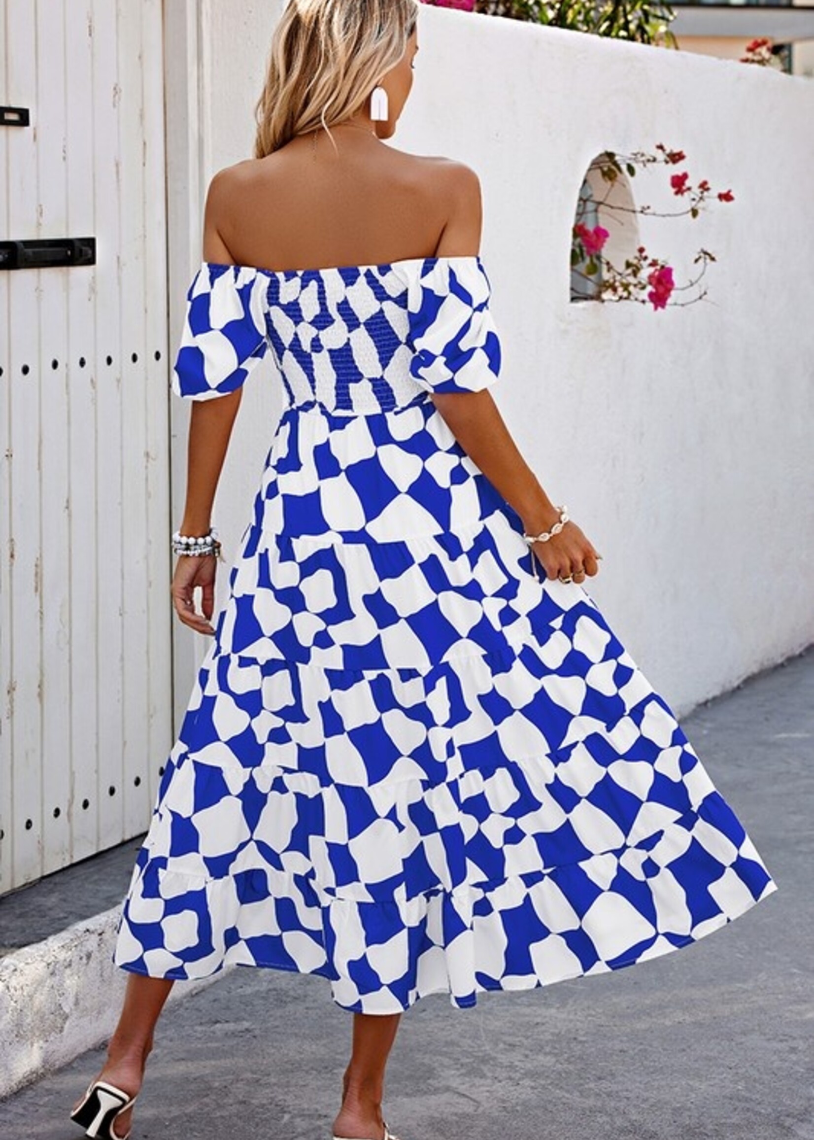 Off shoulder print maxi +2 colors