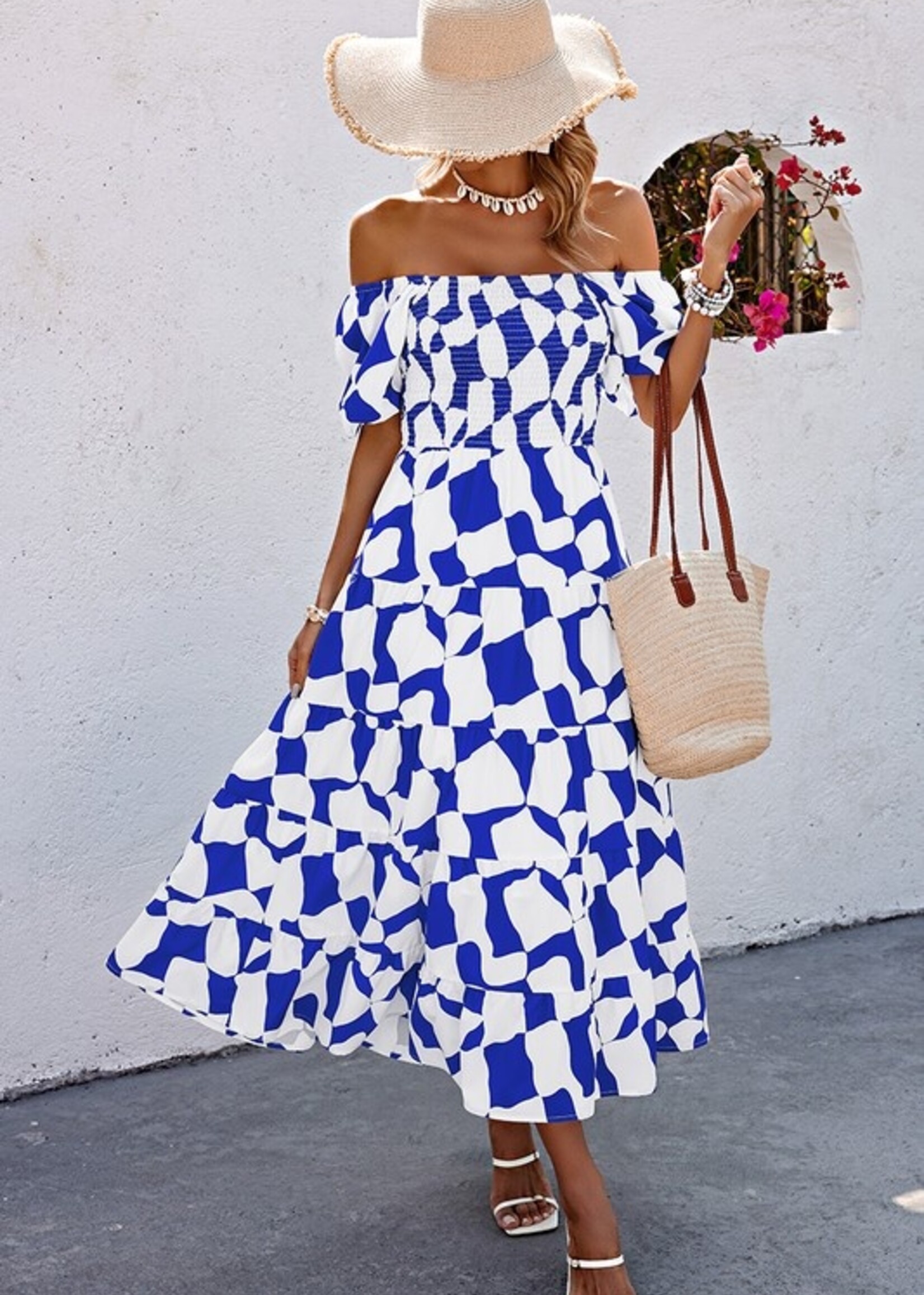 Off shoulder print maxi +2 colors