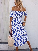 Off shoulder print maxi +2 colors