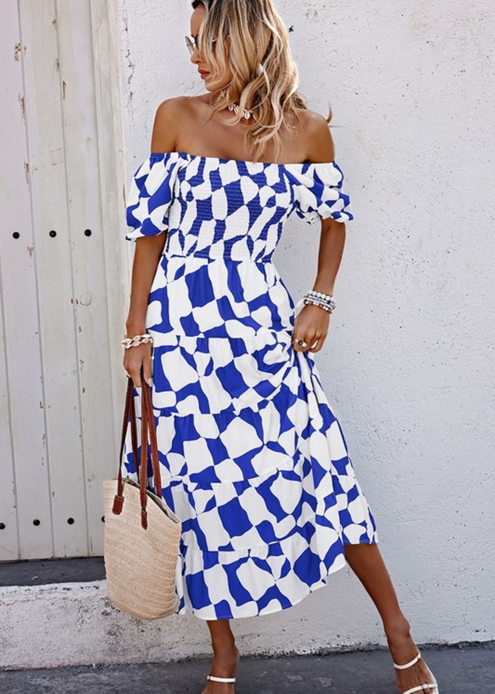 Off shoulder print maxi +2 colors