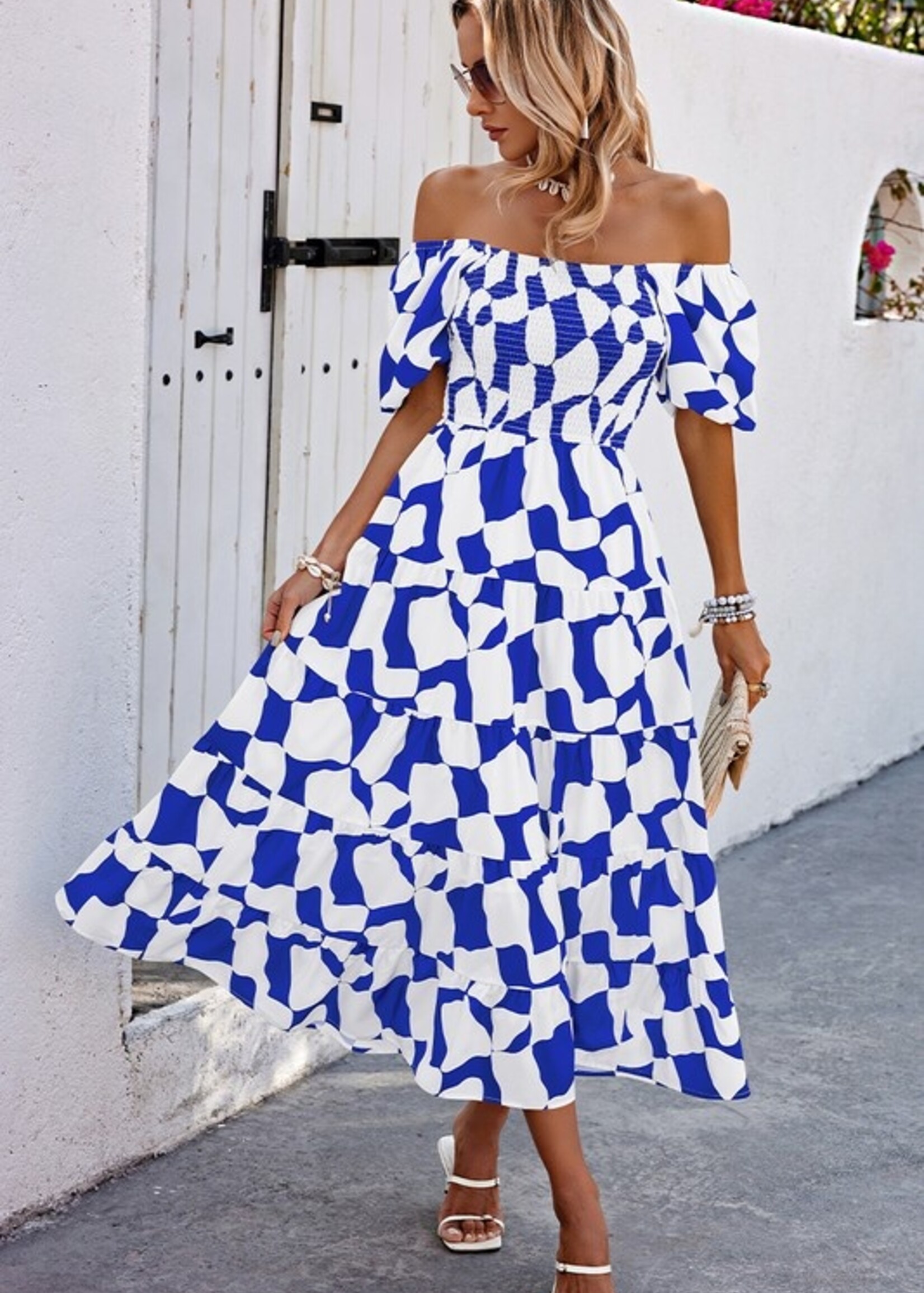 Off shoulder print maxi +2 colors