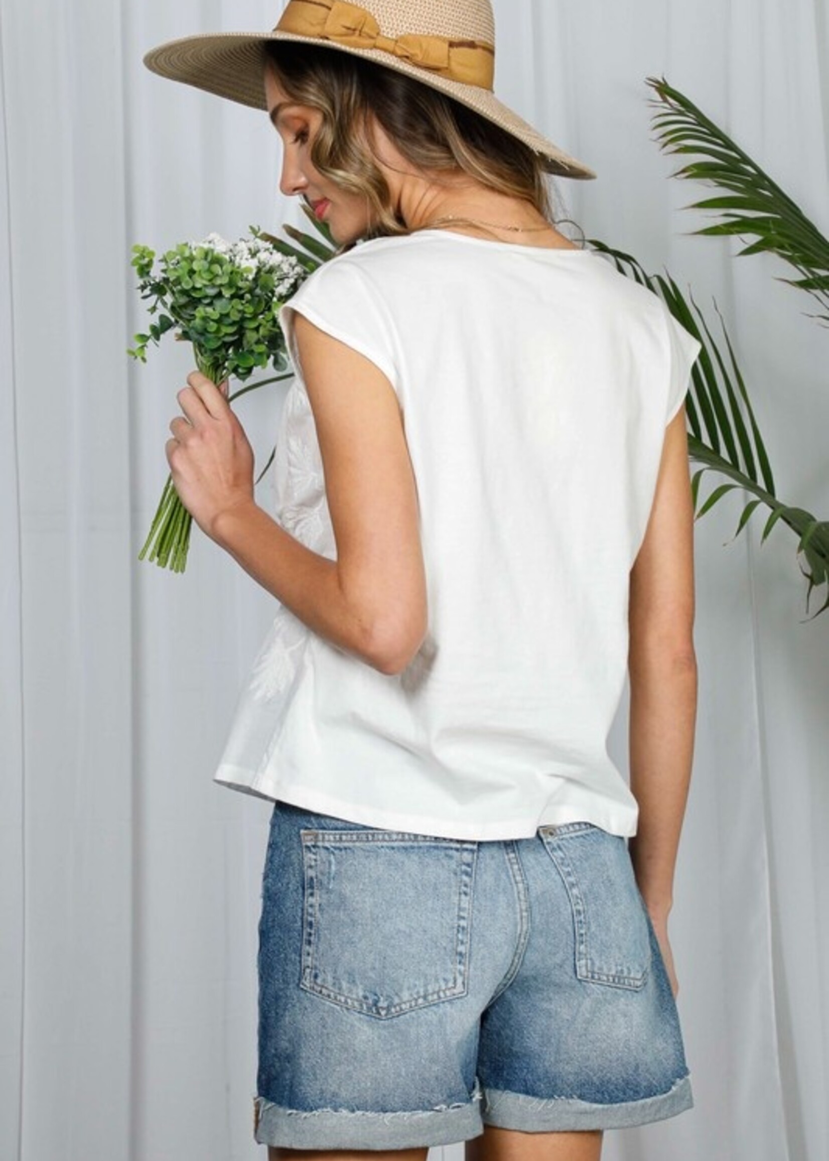 Embroidered sleeveless top