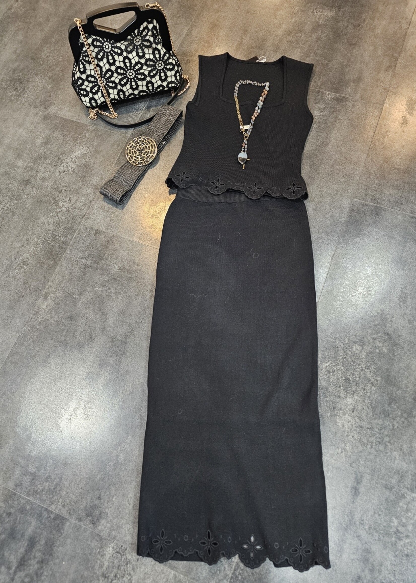 Eyelet hem skirt set +2 colors