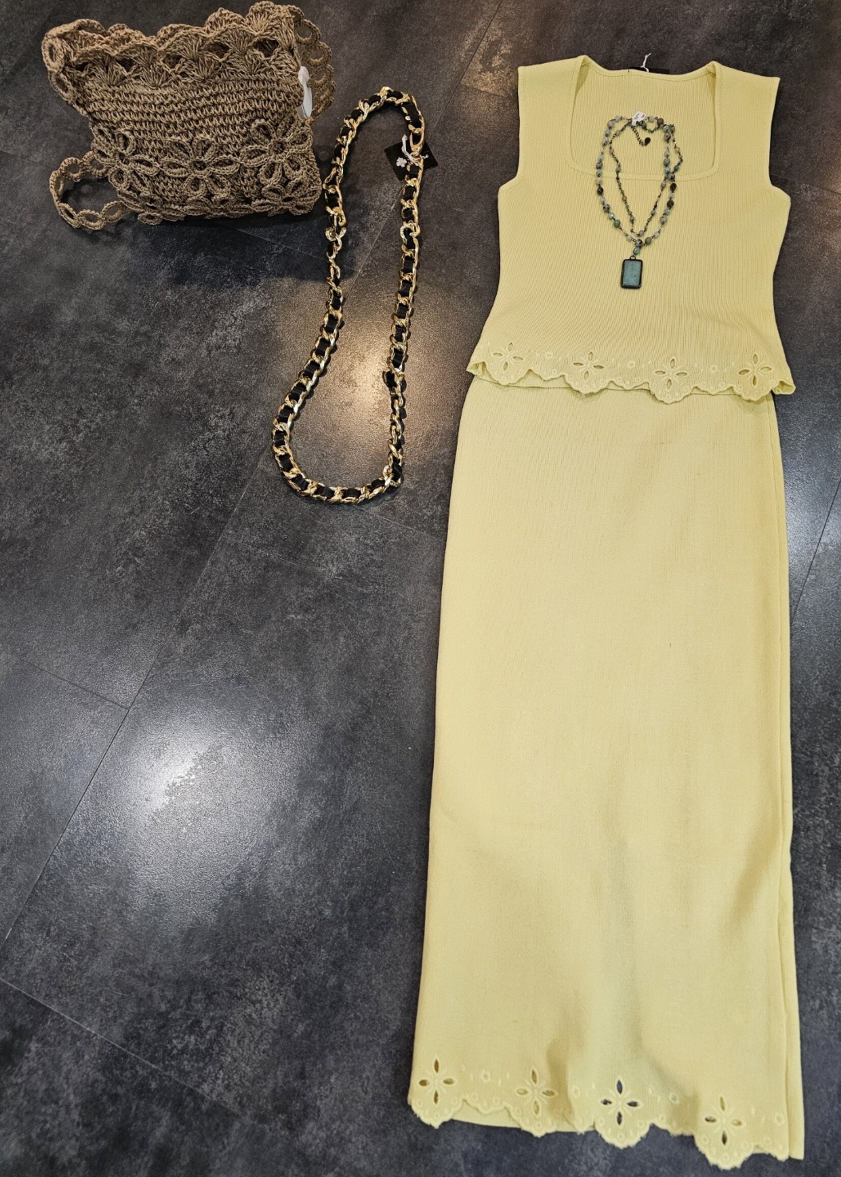 Eyelet hem skirt set +2 colors