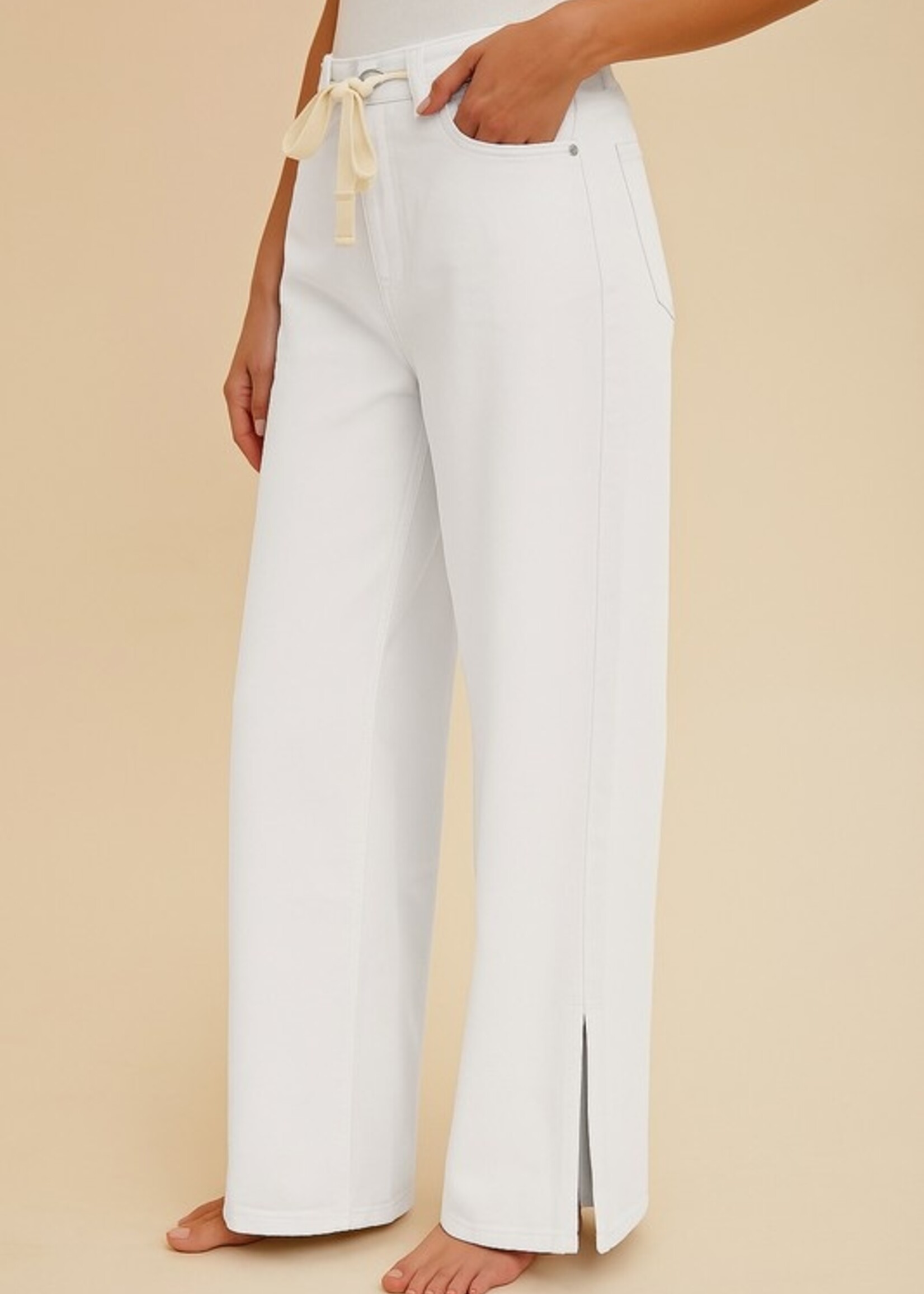 Drawstring wideleg jean