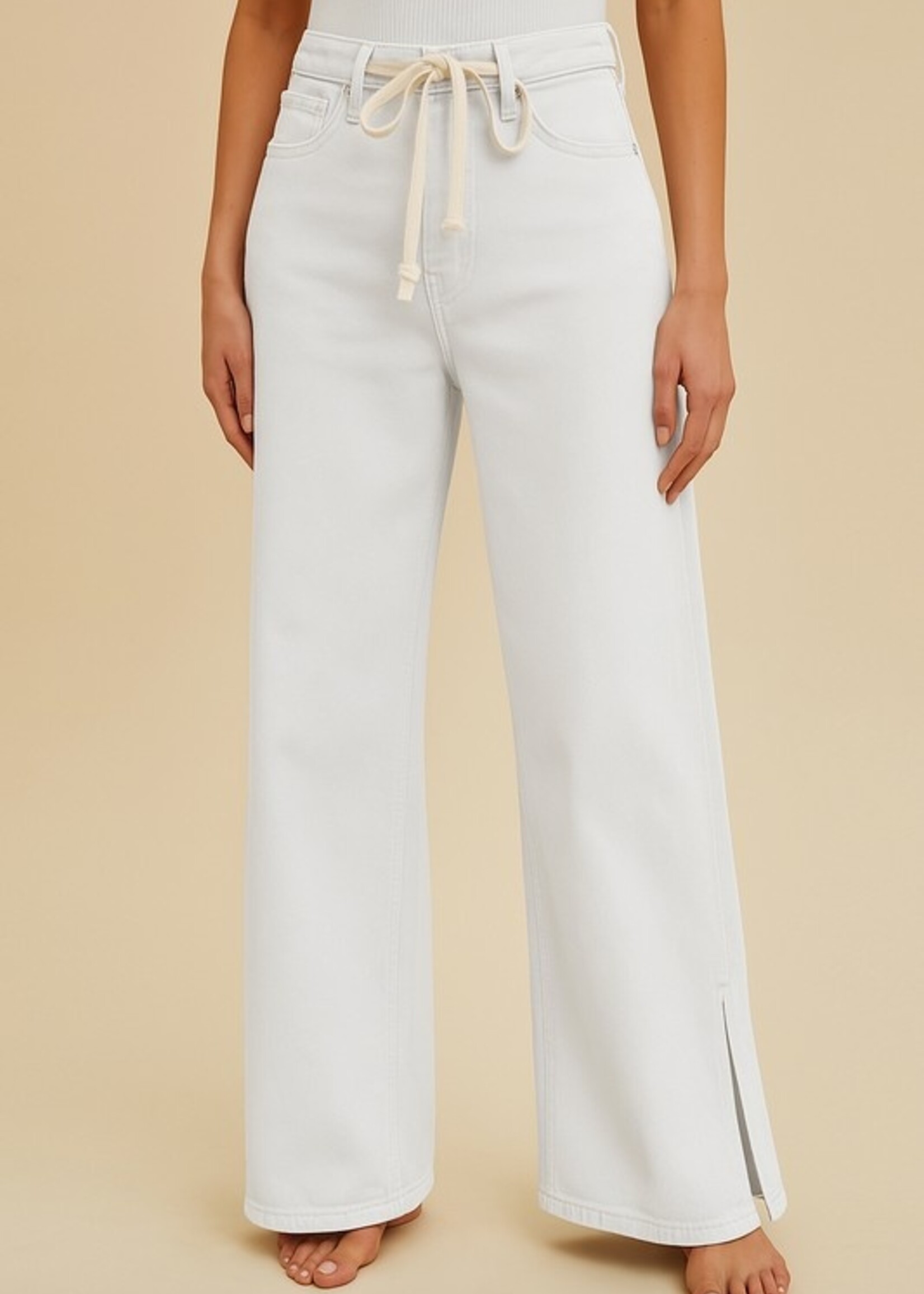 Drawstring wideleg jean