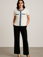 Denim trim tee +2 colors