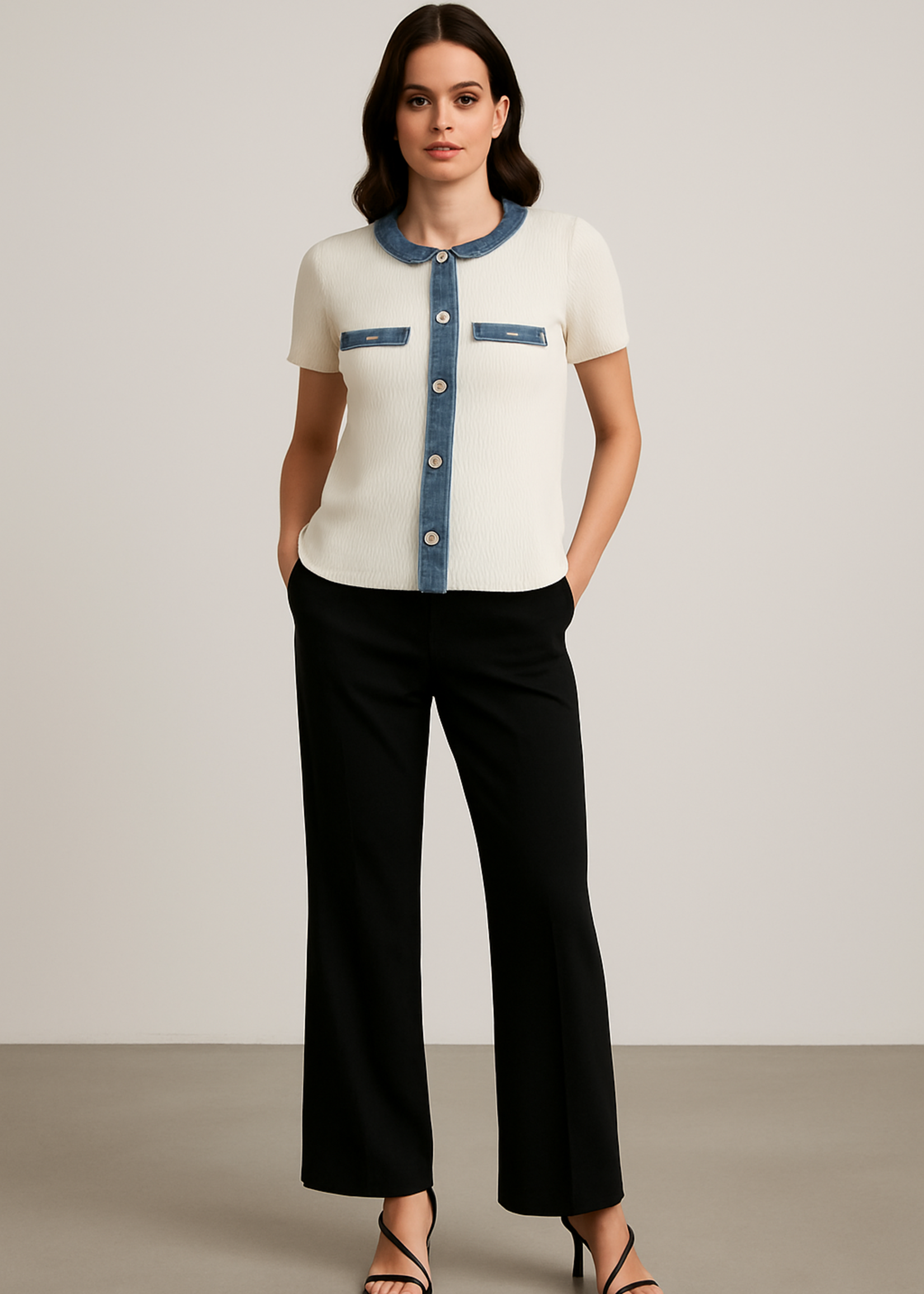 Denim trim tee +2 colors