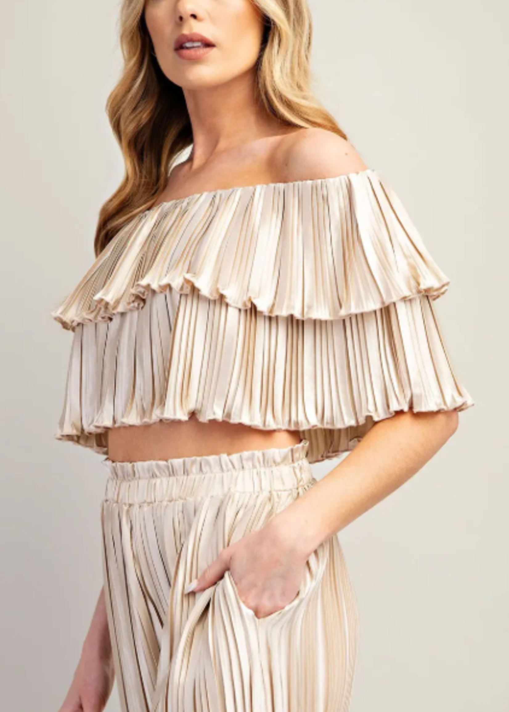 Off shoulder pleated top
