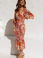 Print smocked midi