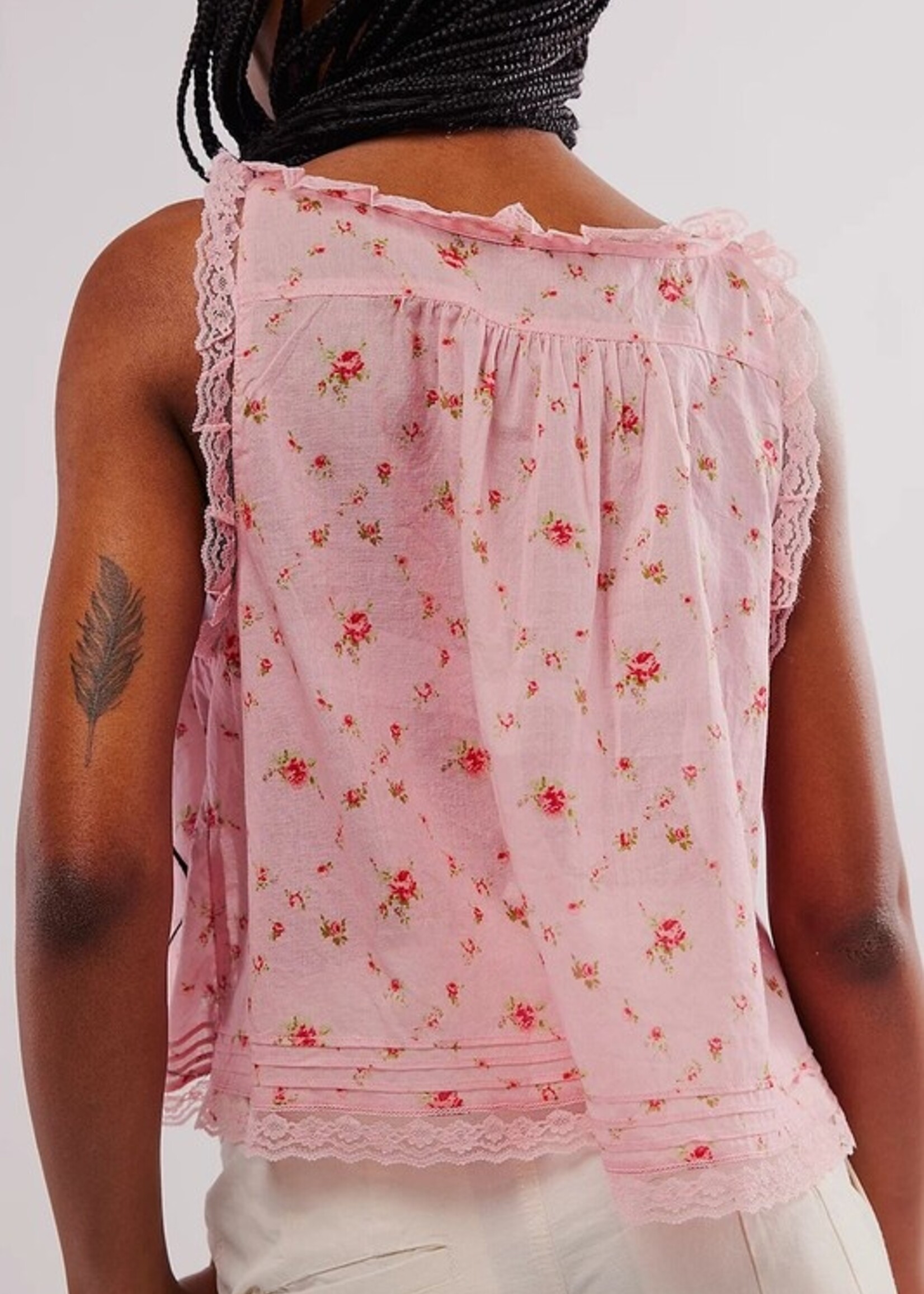 Print lace trim tank