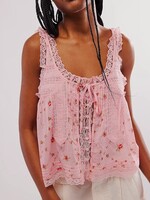 Print lace trim tank