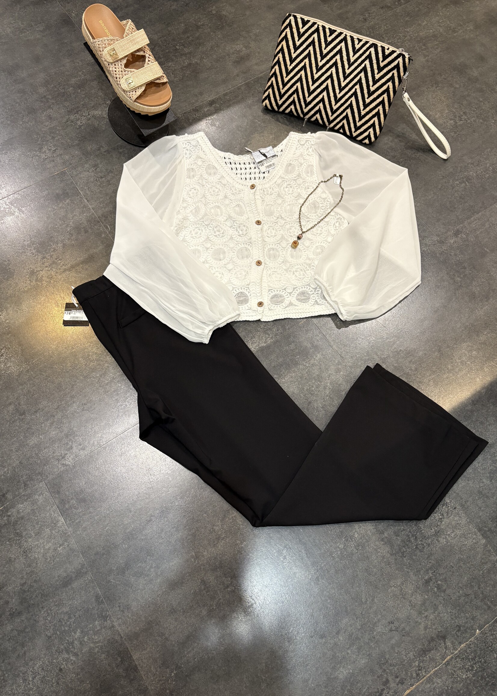 Chiffon sleeve crochet top