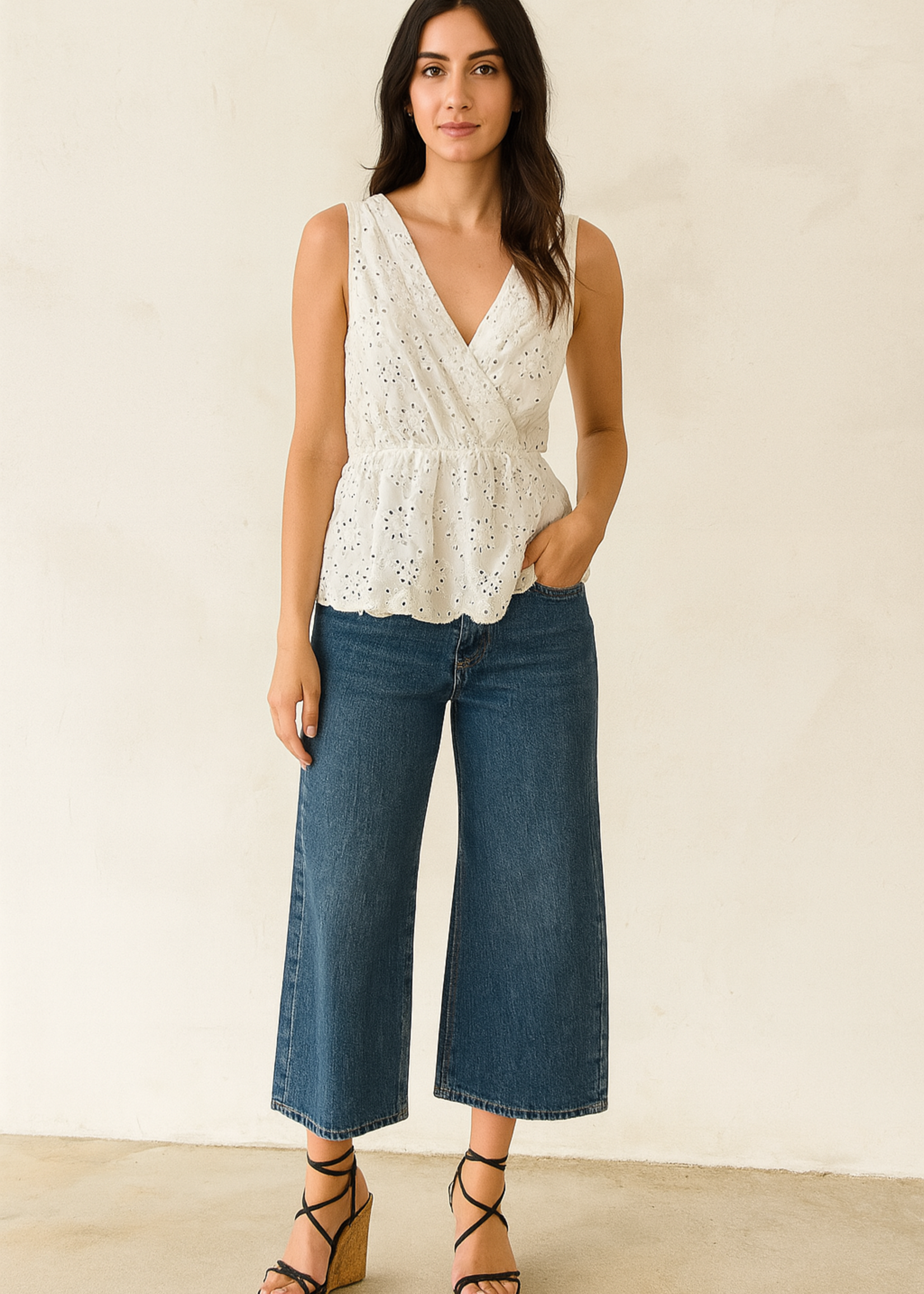 Cross front eyelet top