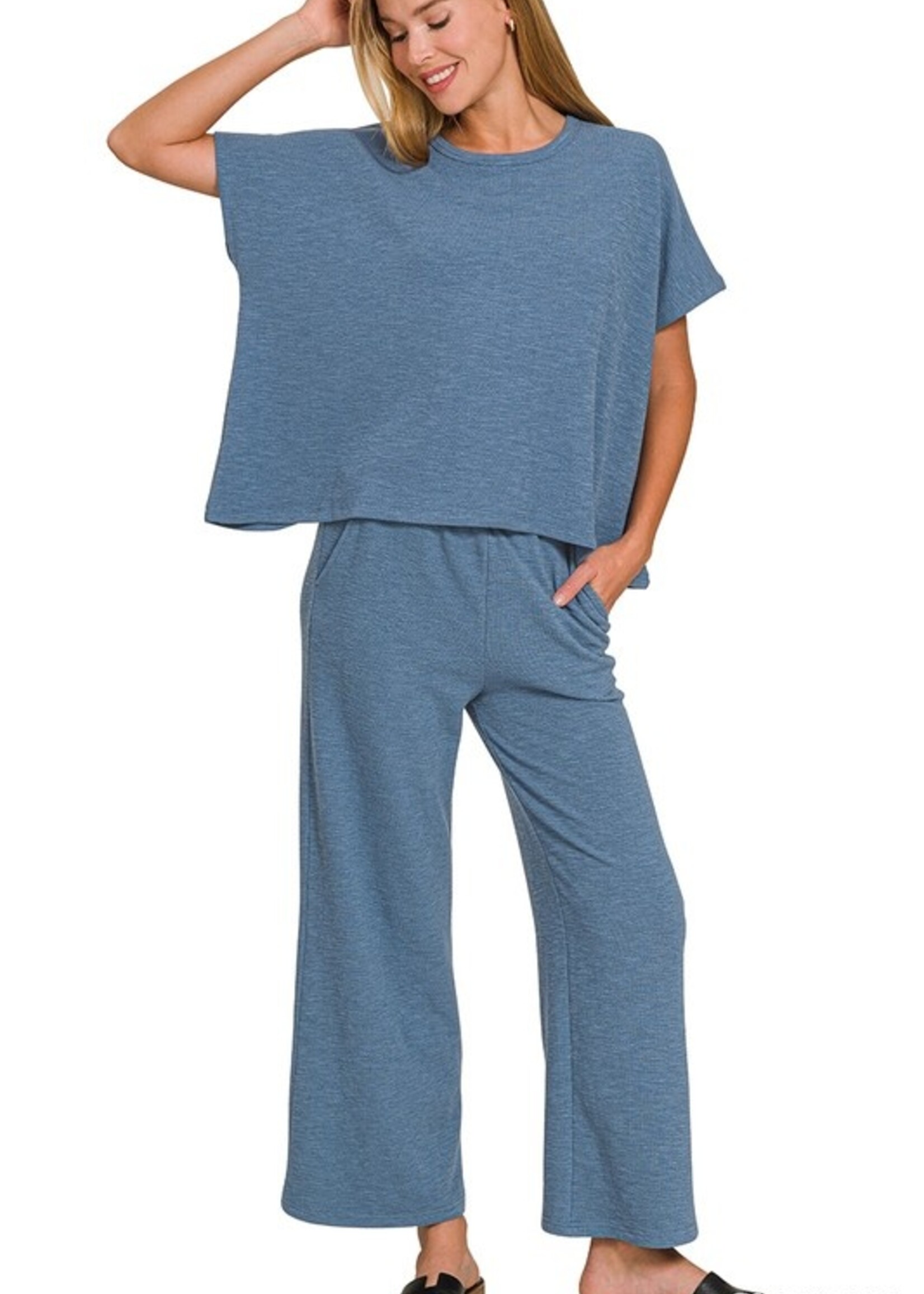 Slub knit pant set +3 colors