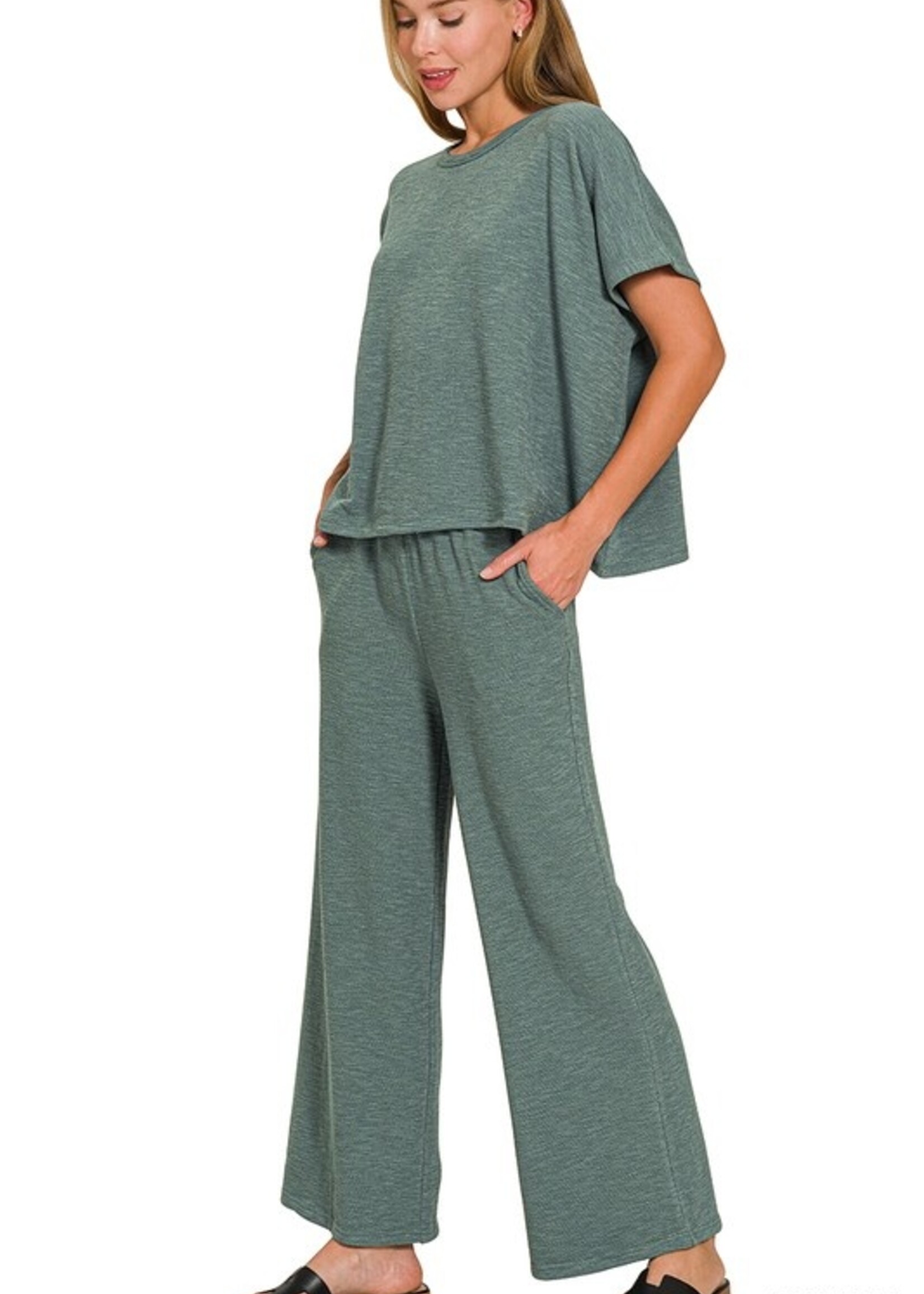 Slub knit pant set +3 colors