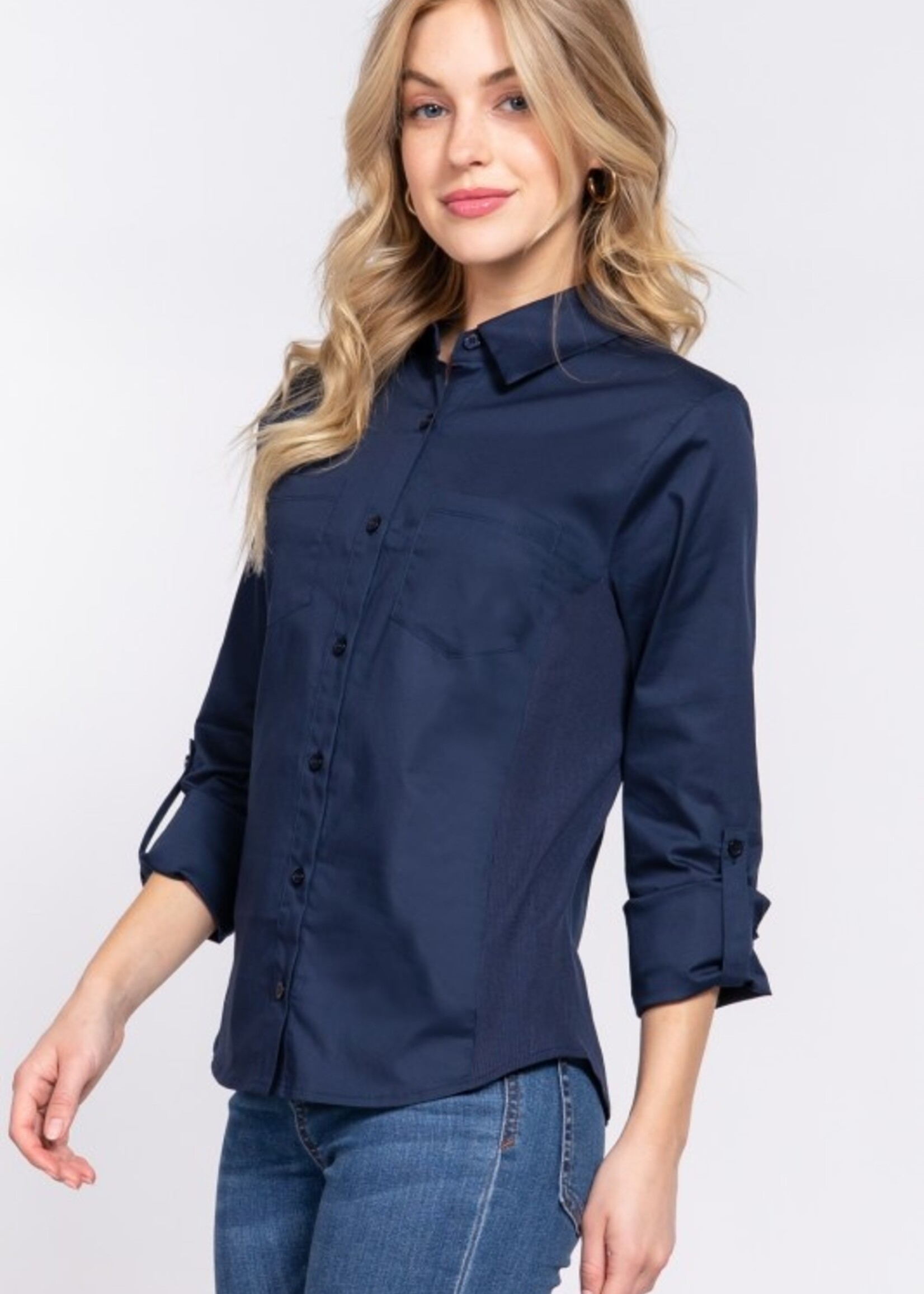 Ribbed panel button down shirt