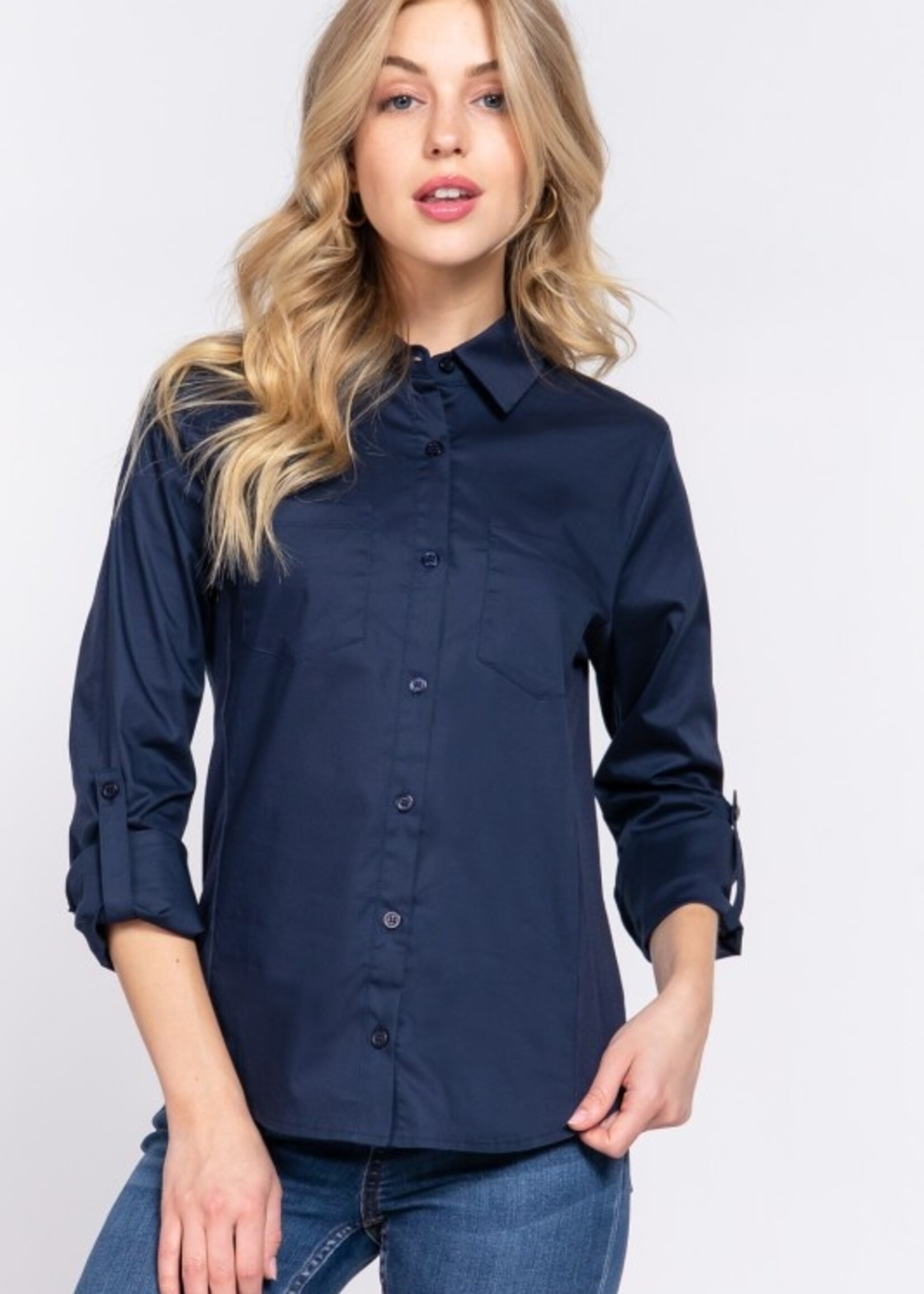Ribbed panel button down shirt