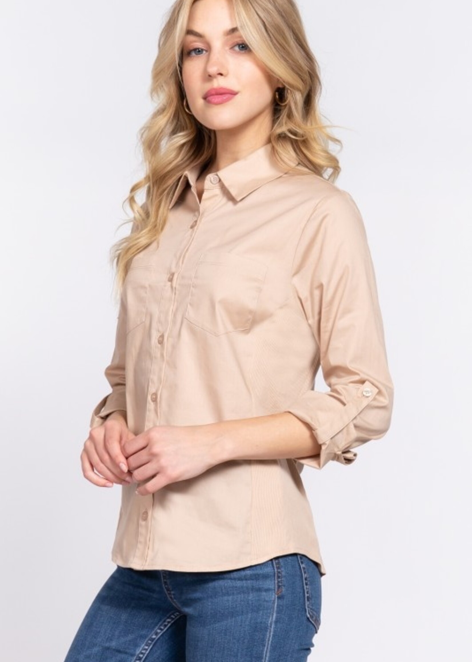 Ribbed panel button down shirt