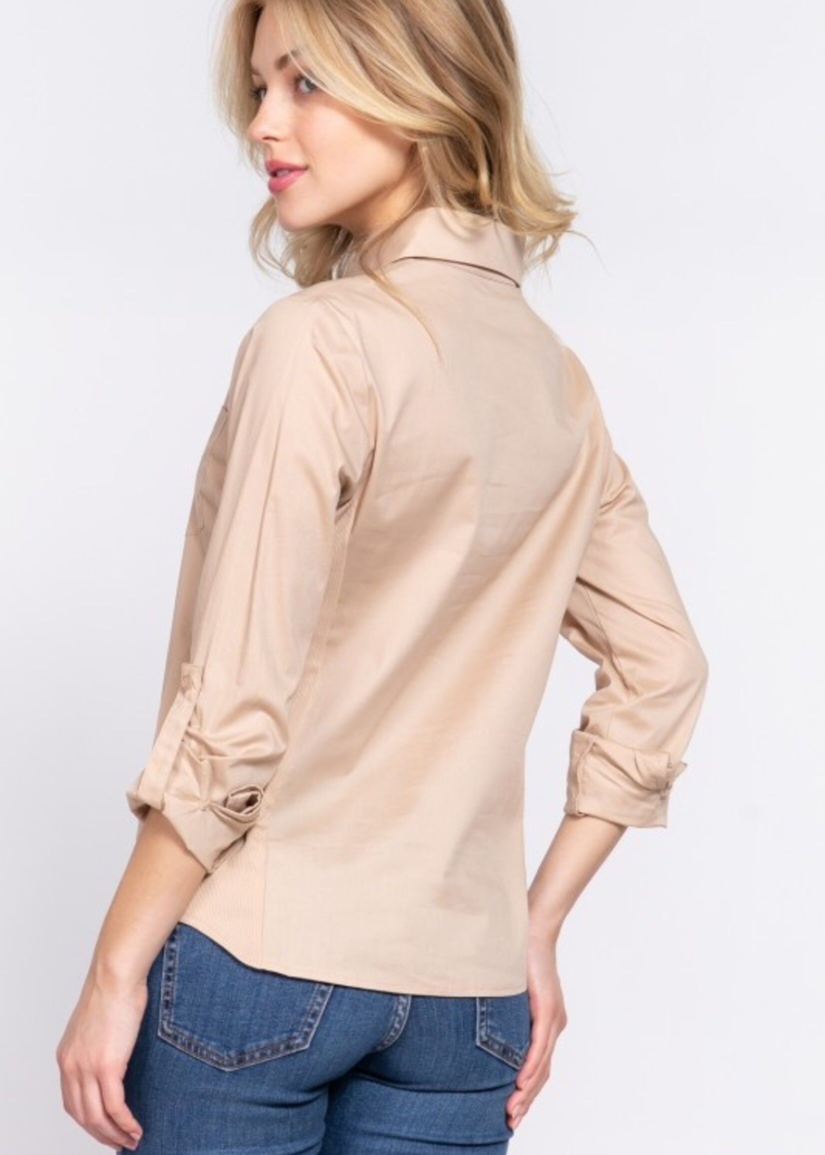 Ribbed panel button down shirt