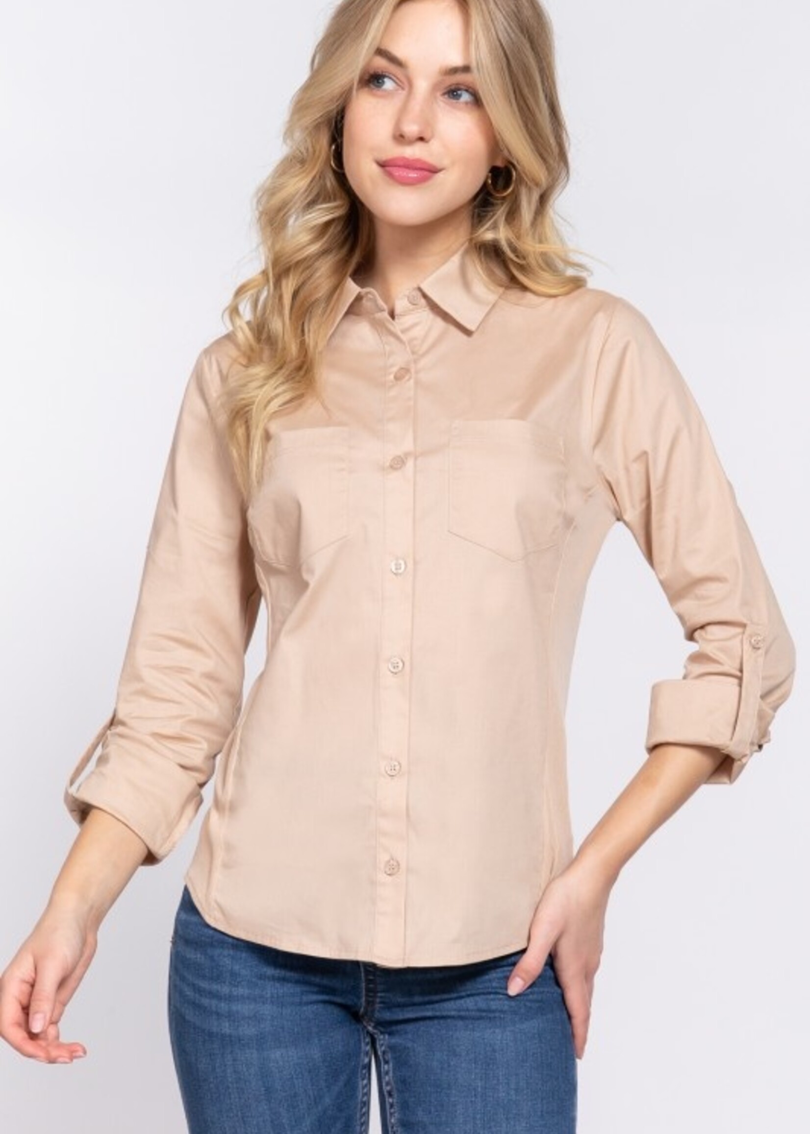 Ribbed panel button down shirt
