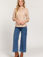 Ribbed panel button down shirt