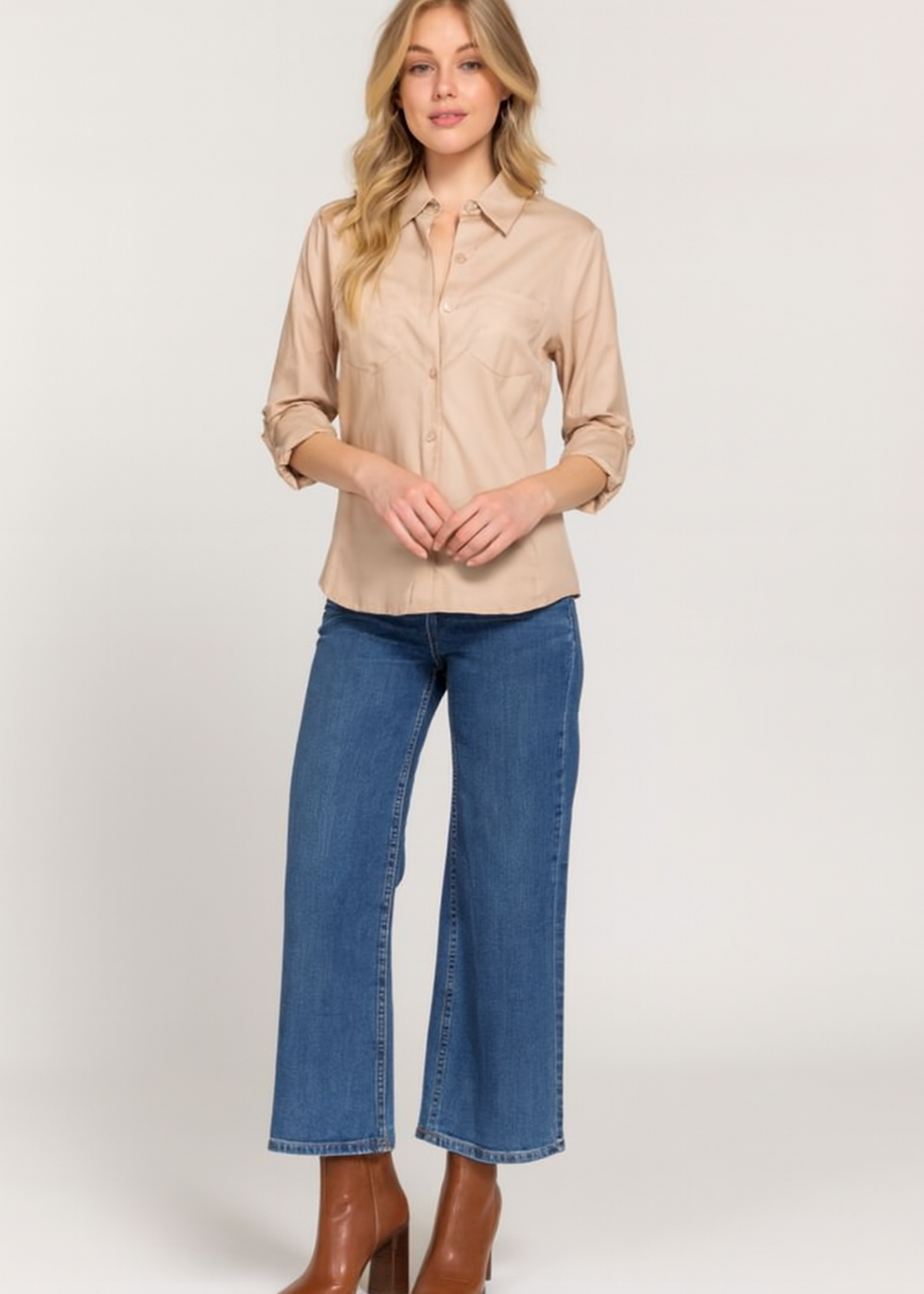 Ribbed panel button down shirt