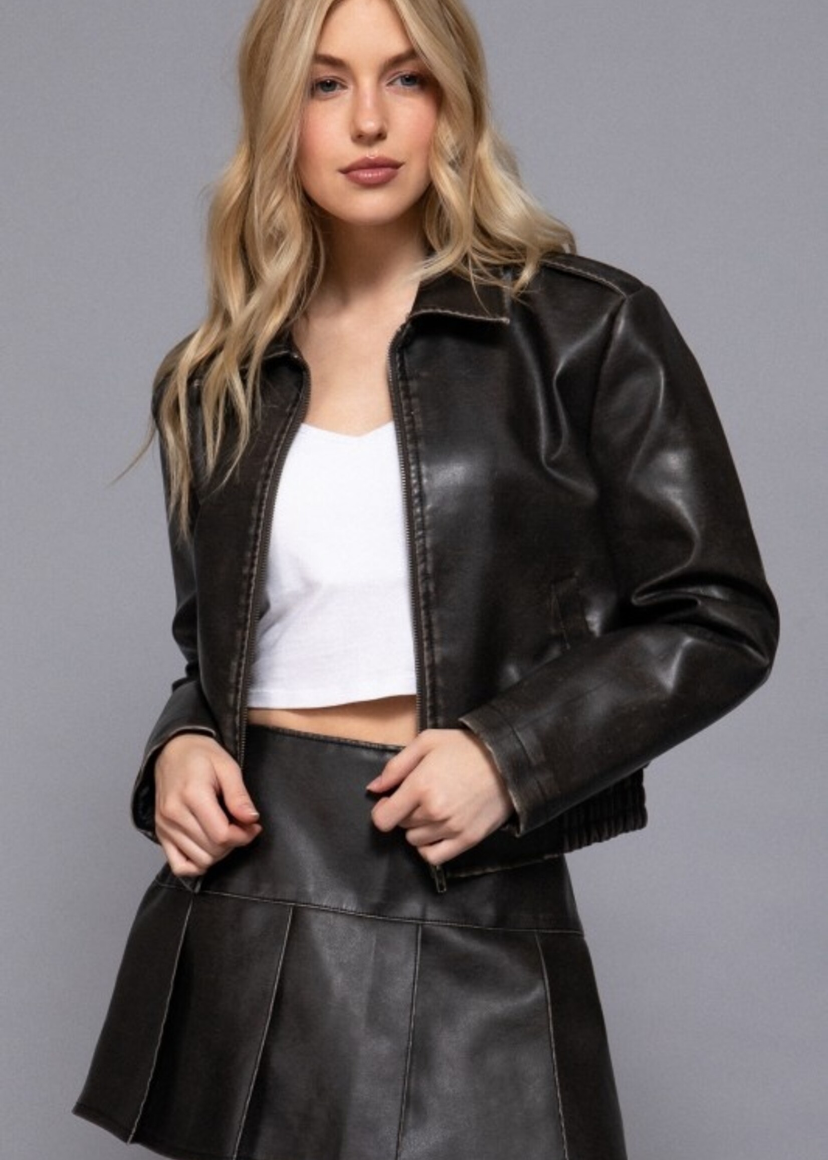 Washed leather jacket +2 colors