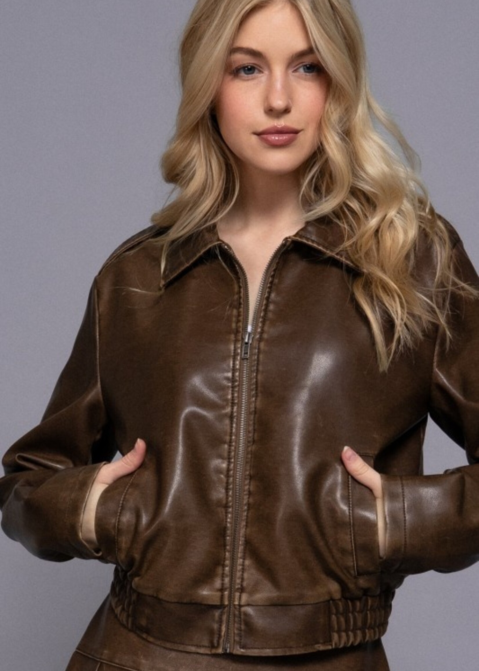 Washed leather jacket +2 colors