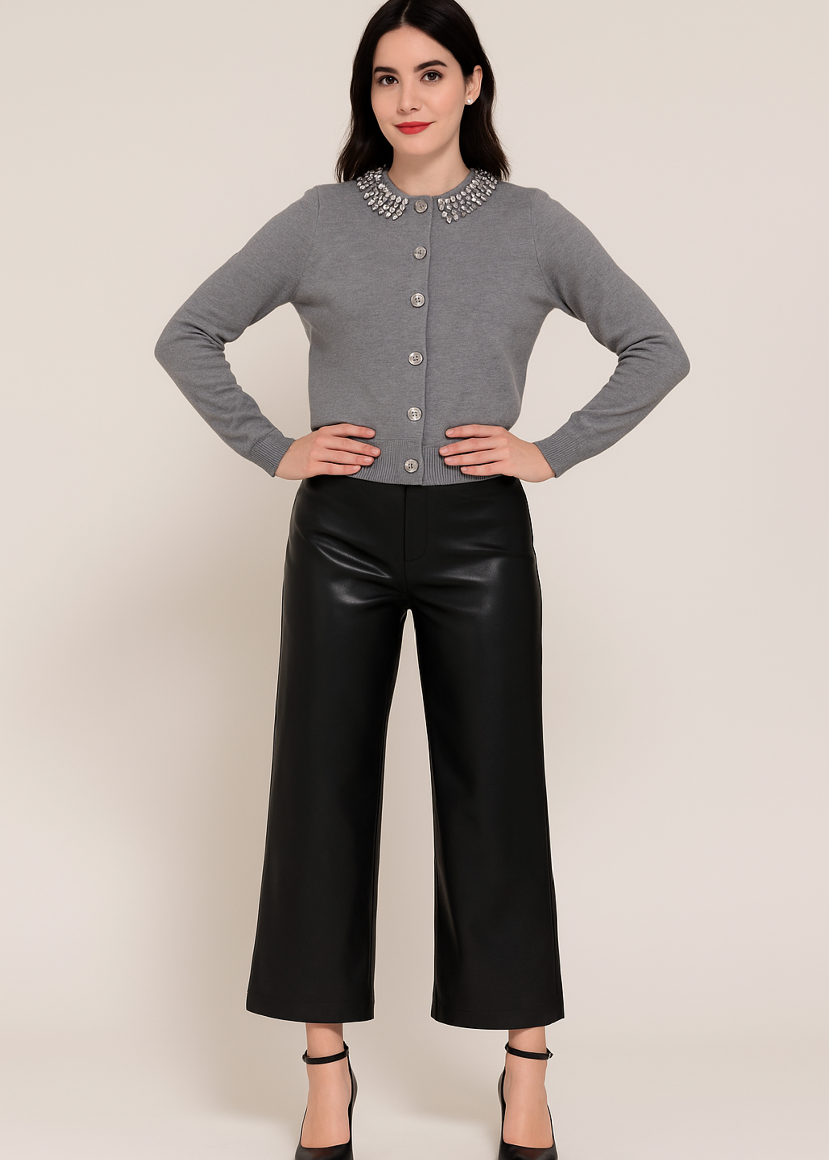 Embellished neck cardigan +2 colors