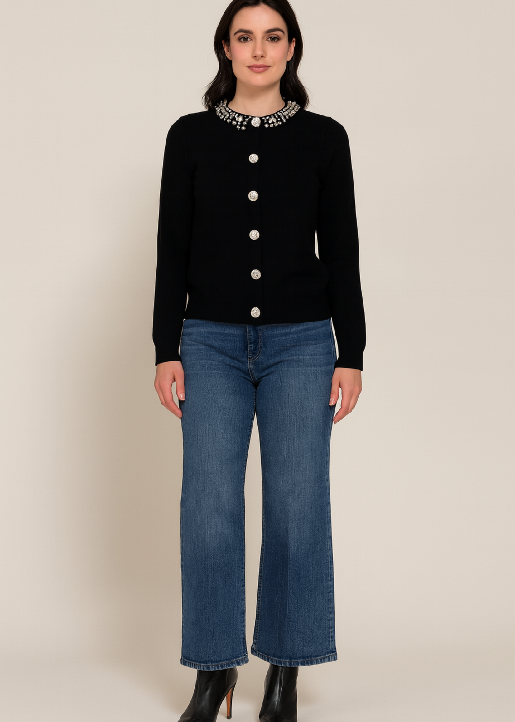 Embellished neck cardigan +2 colors