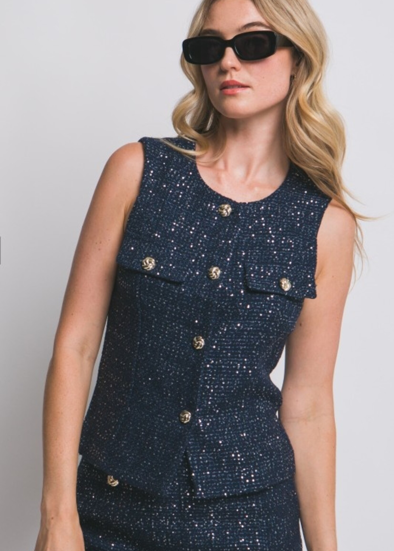 Sequin tweed vest