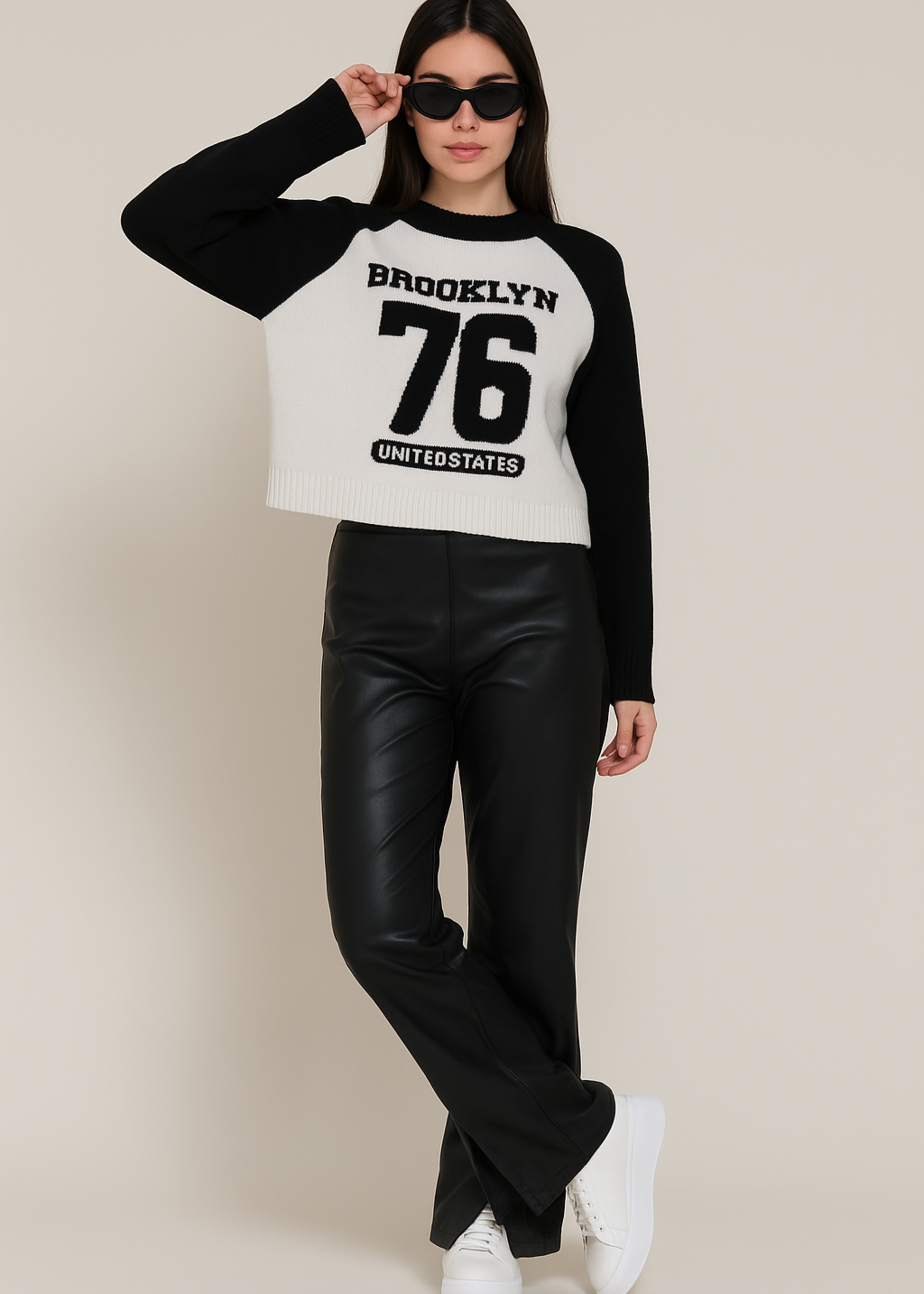 Faux leather slit pant